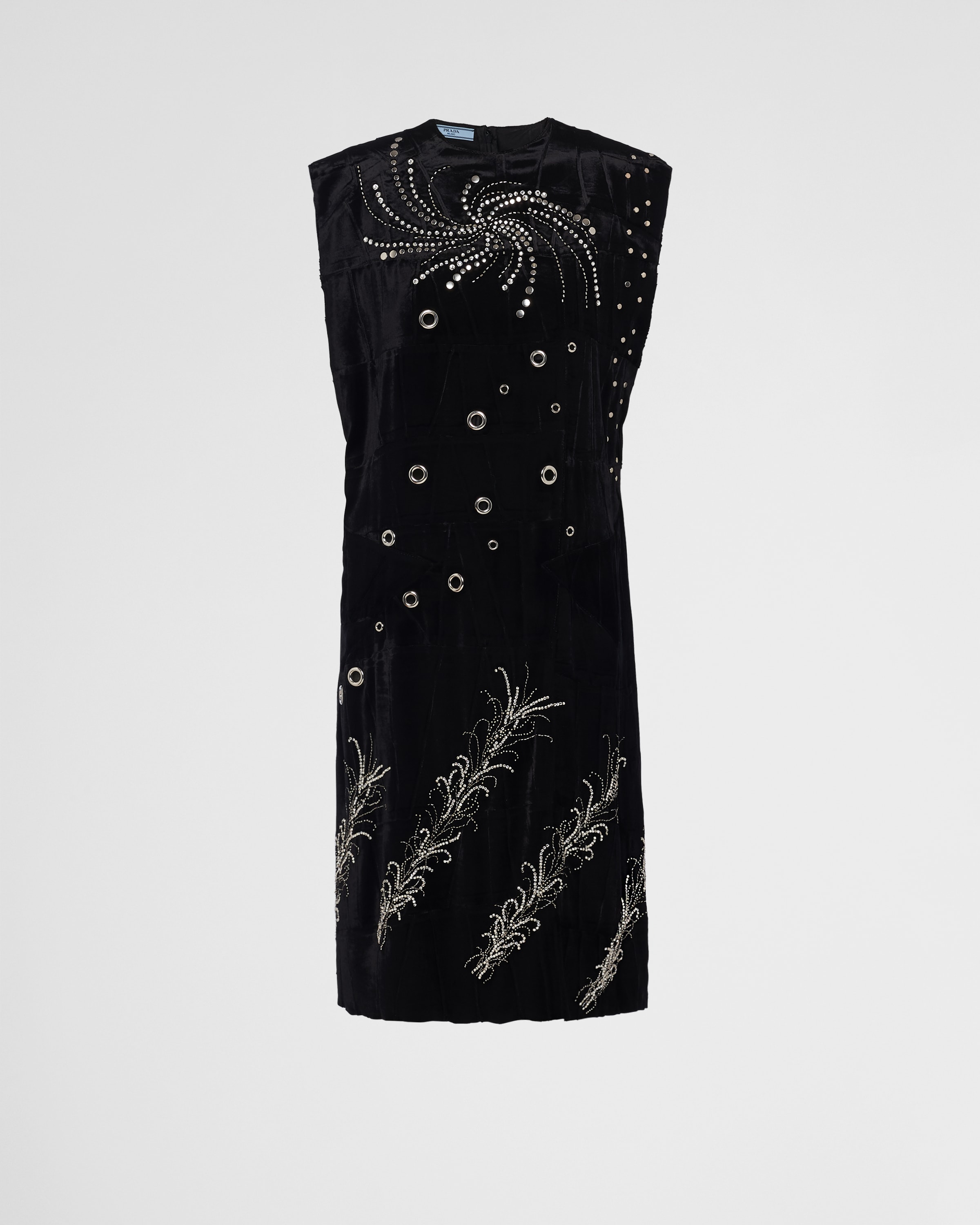 Prada Embroidered Georgette Sleeveless Dress In Black