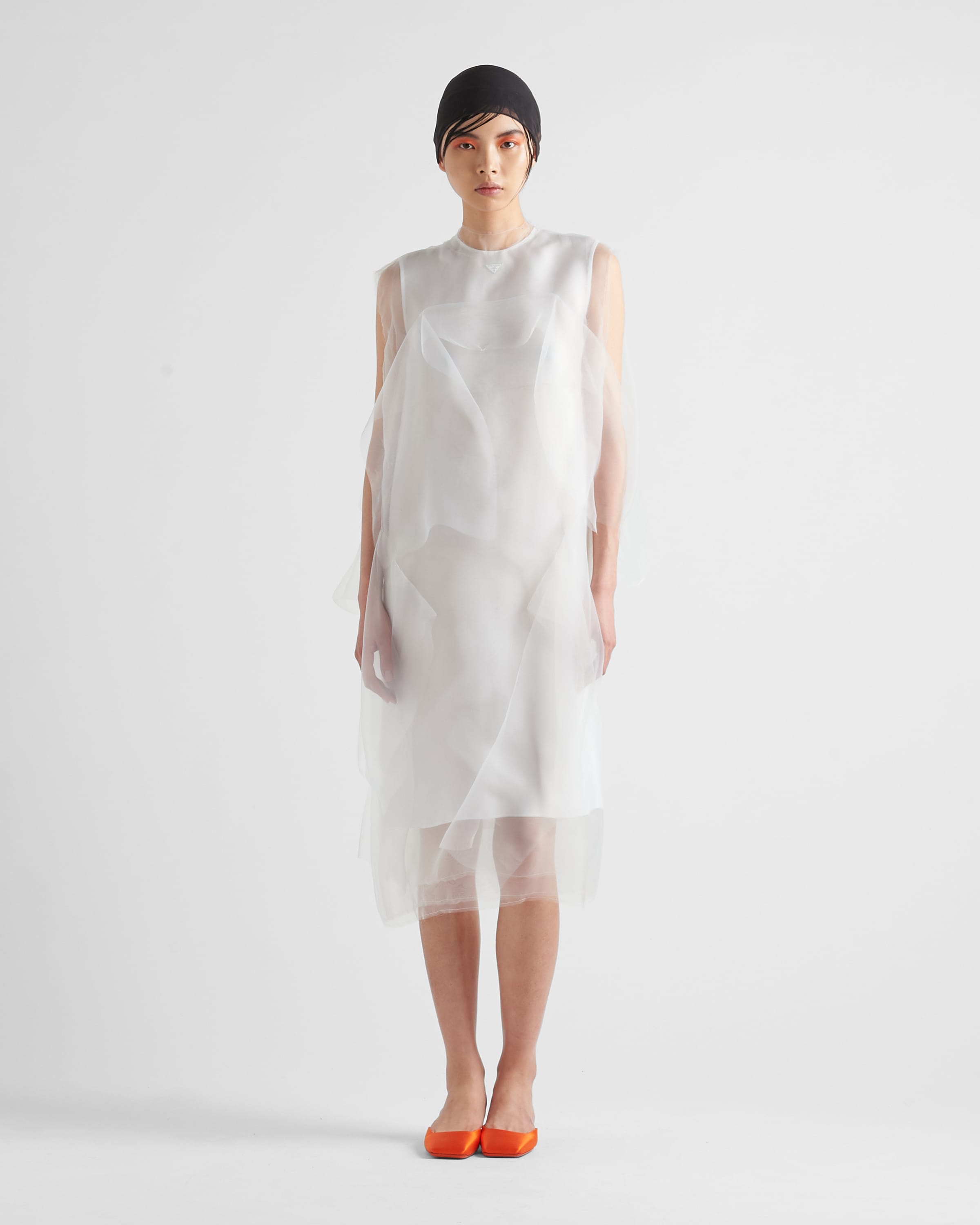 Shop Prada Technical Voile Dress In White