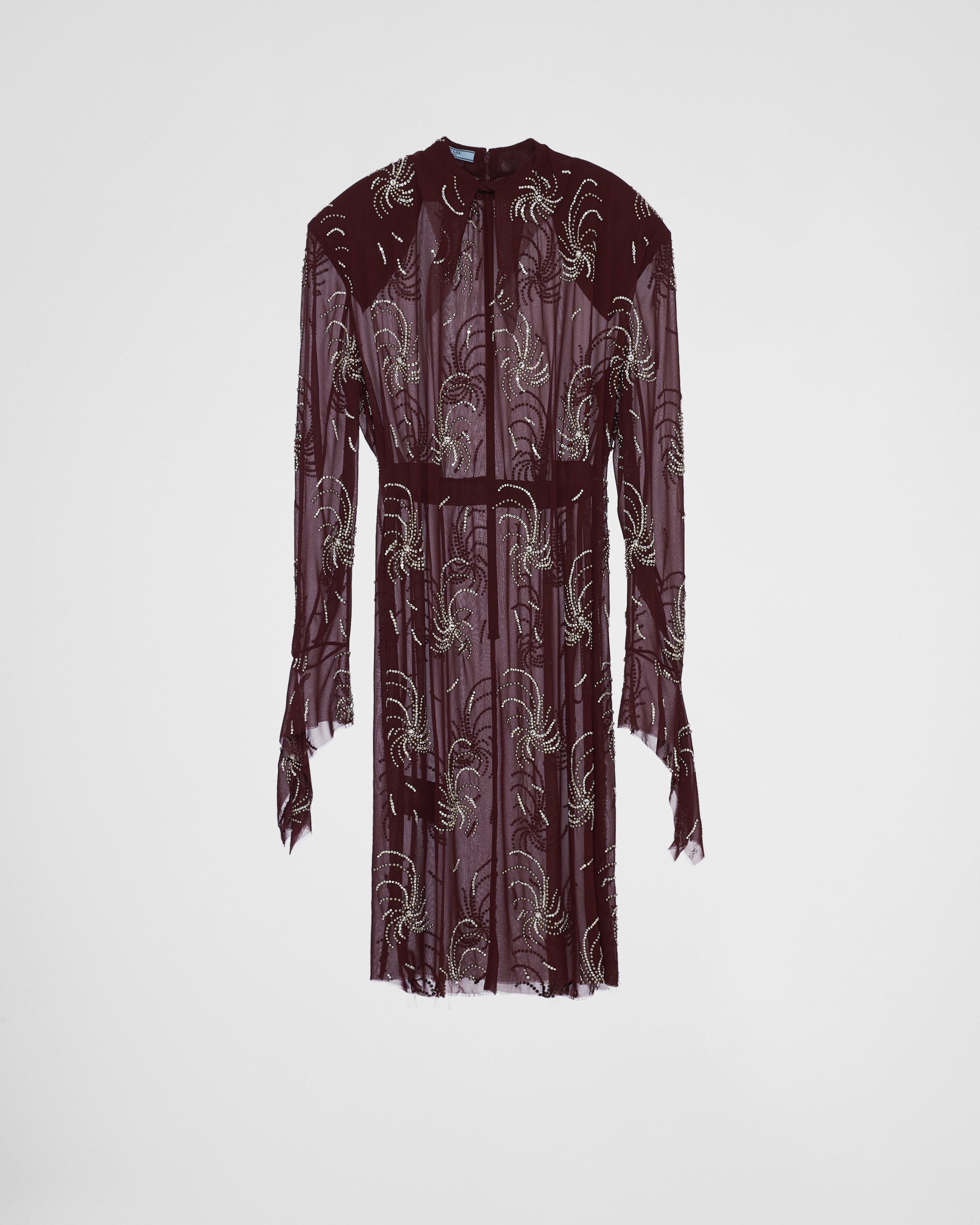 Prada Embroidered Georgette Dress In Dark Red