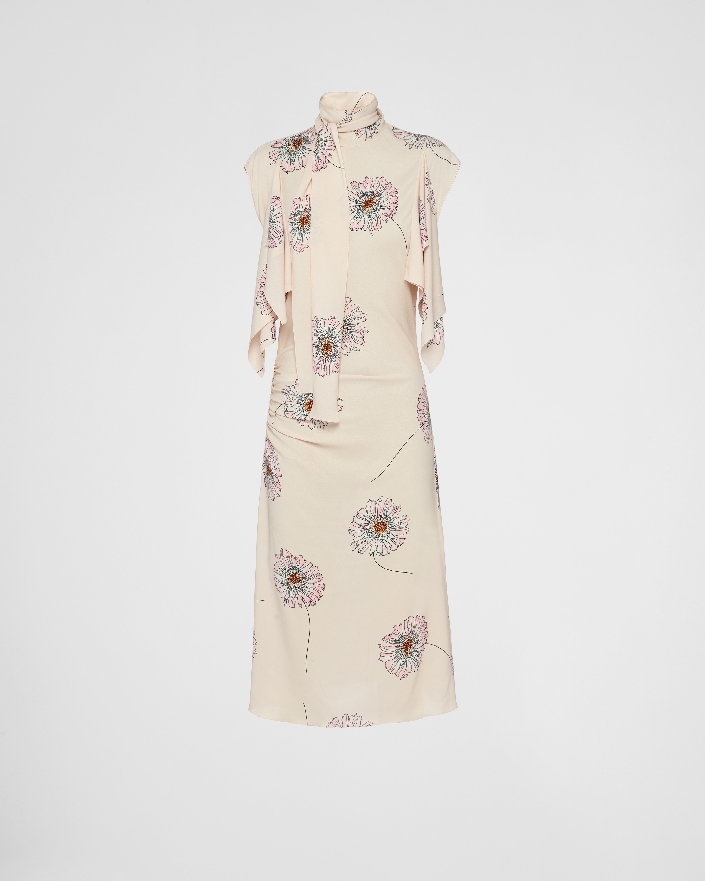Prada Scarf Collar Printed Dress In Cameo