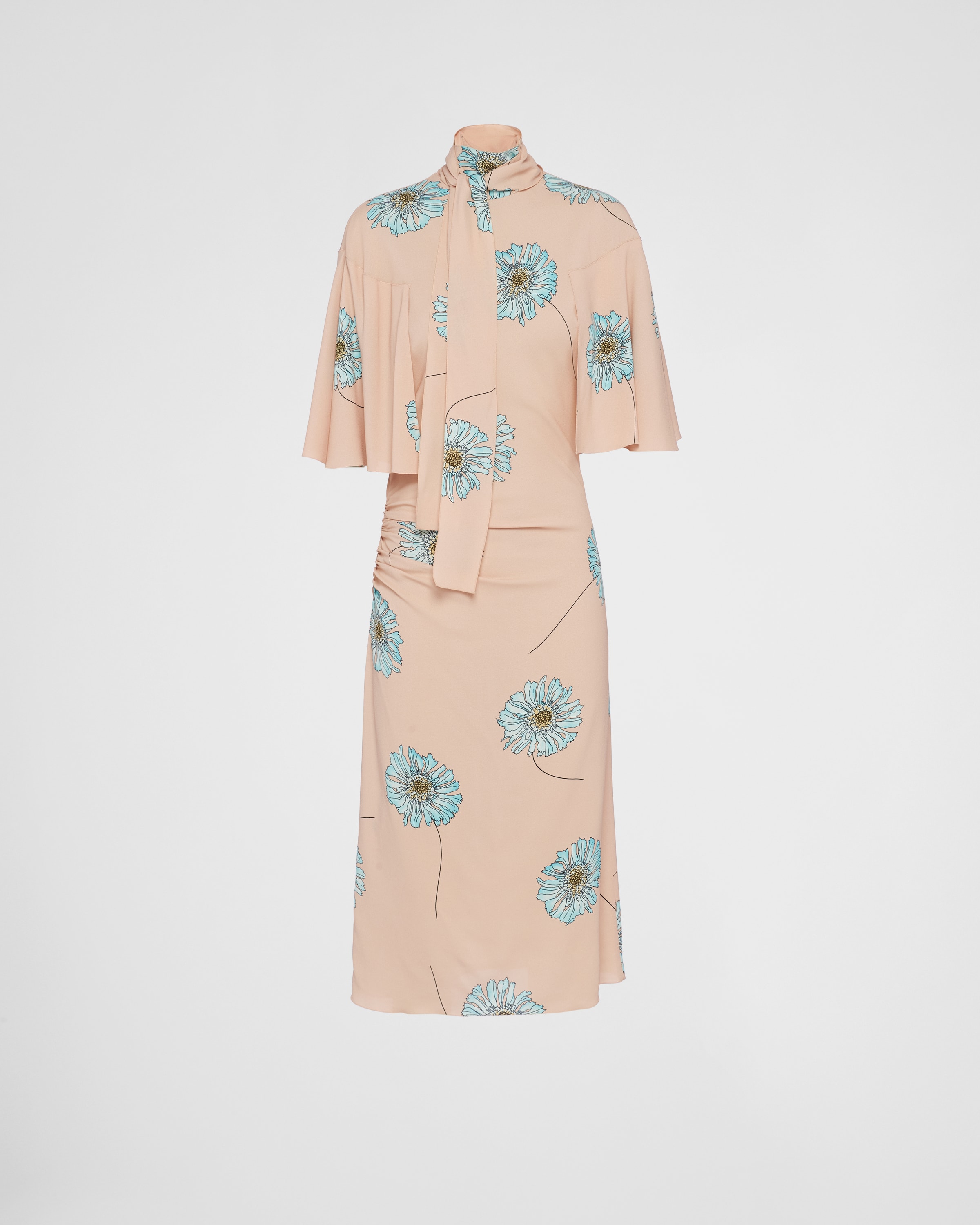 Prada Printed Sablé Dress With Scarf Collar In Powder Pink