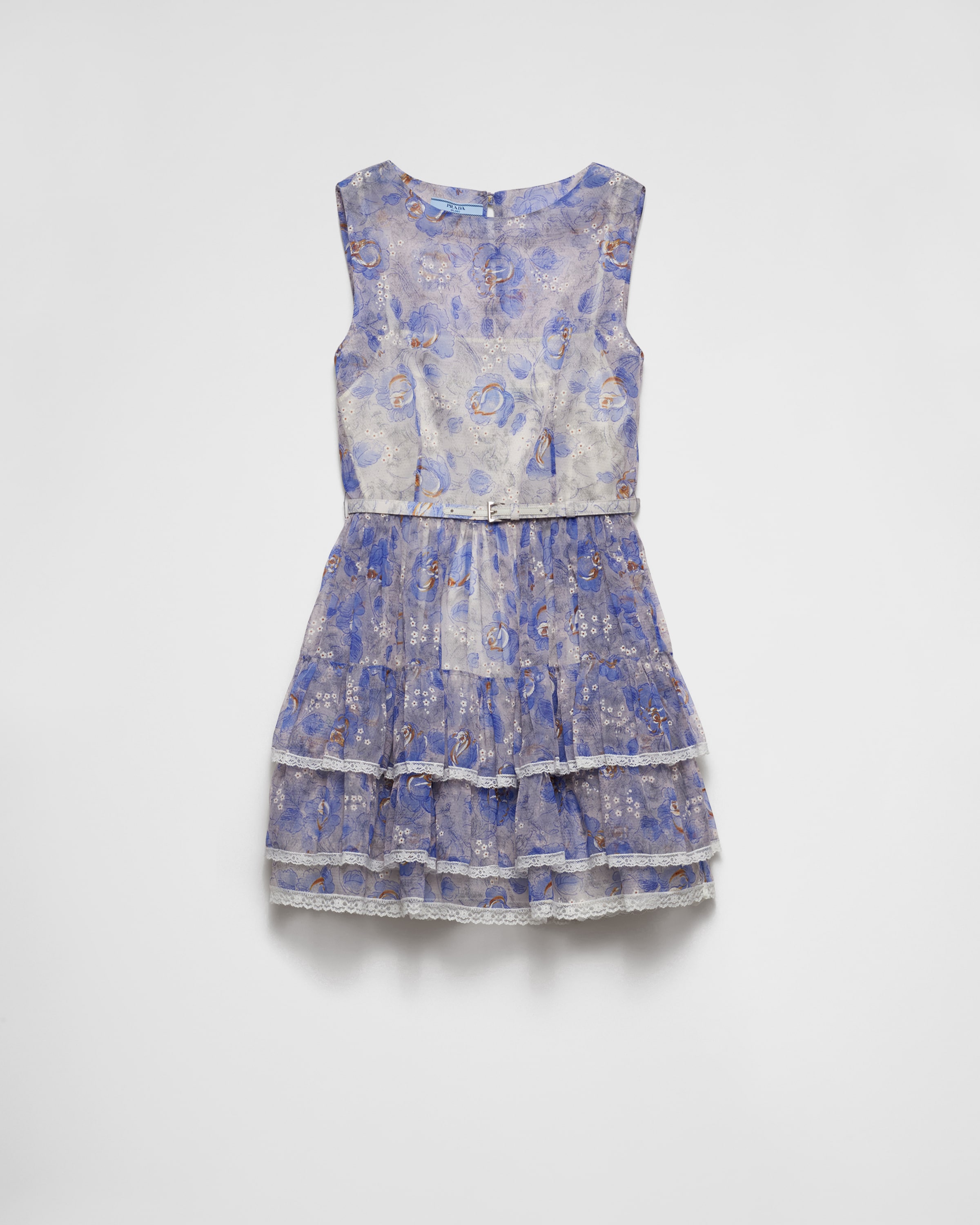 Prada Floral-print Chiffon Minidress In Sapphire Blue