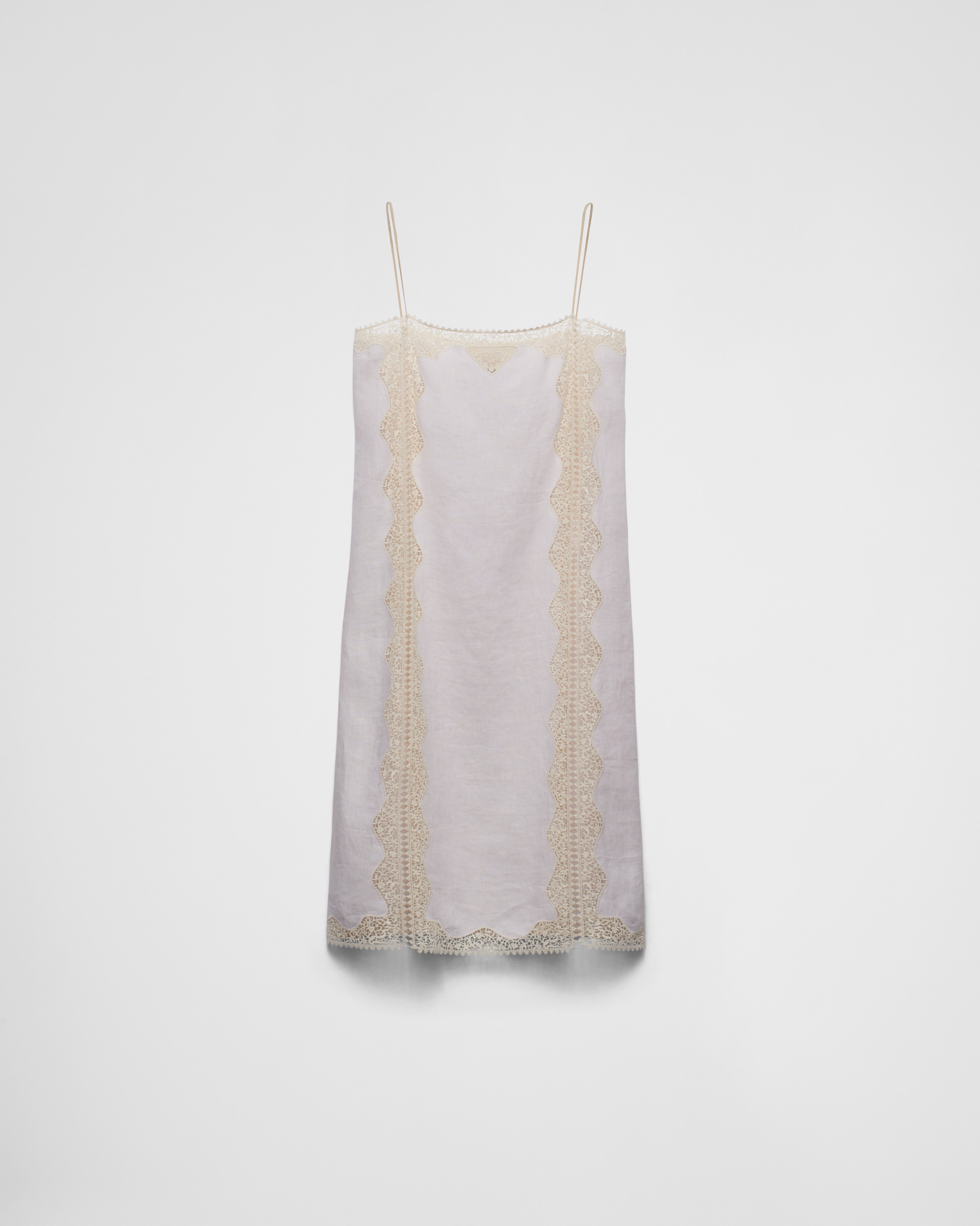 Prada Besticktes Kleid Aus Leinen Mit Spitzenbesatz