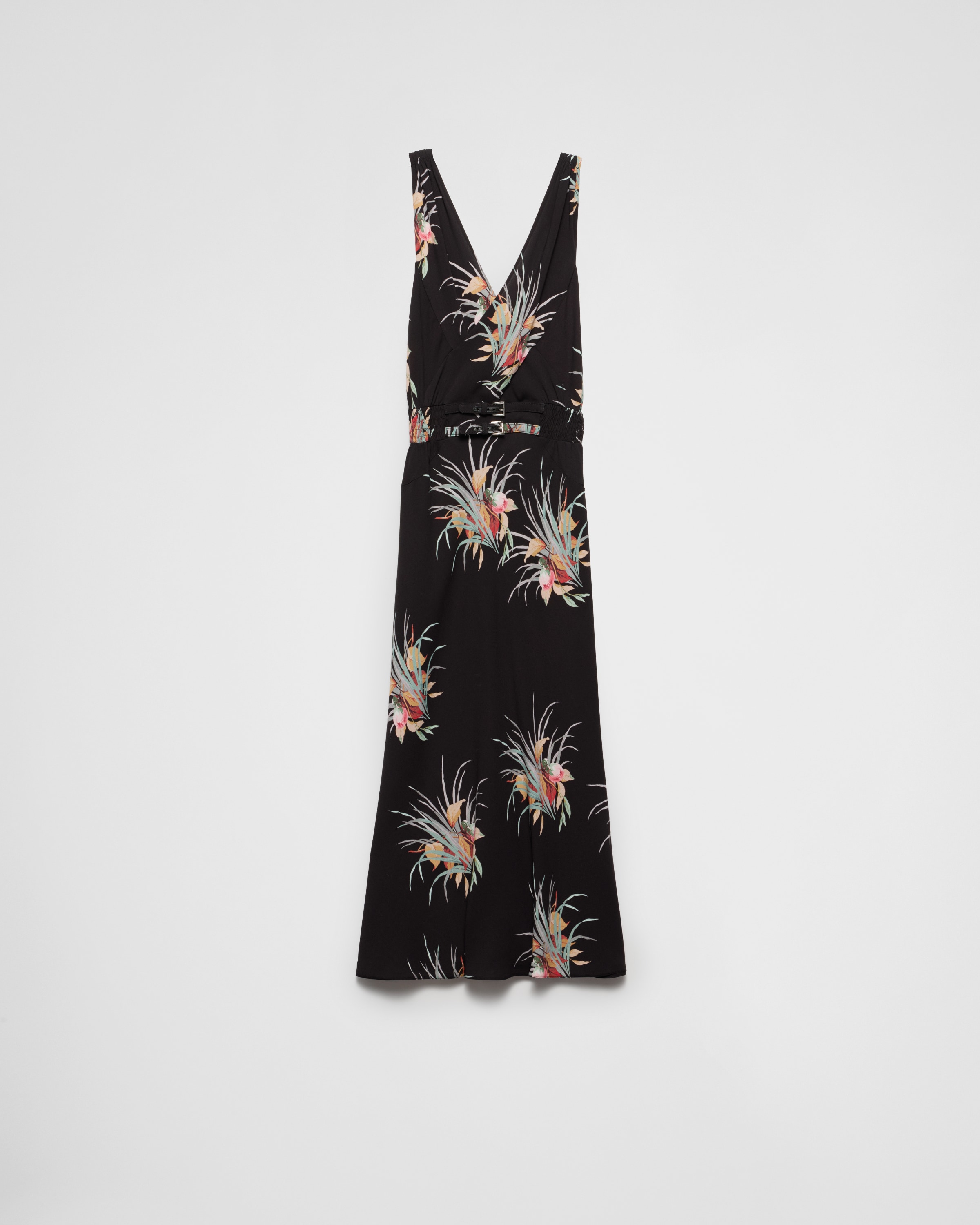 Prada Floral-jacquard Midi Dress In Schwarz