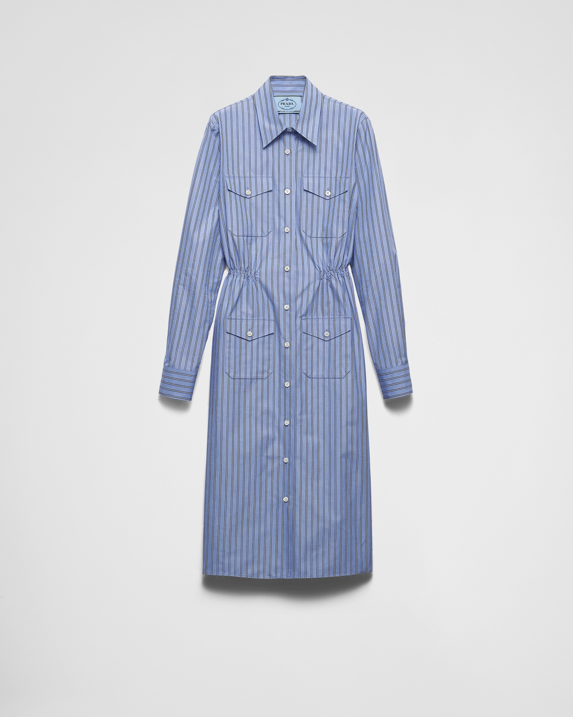 Prada Striped Chambray Shirtdress In Navy