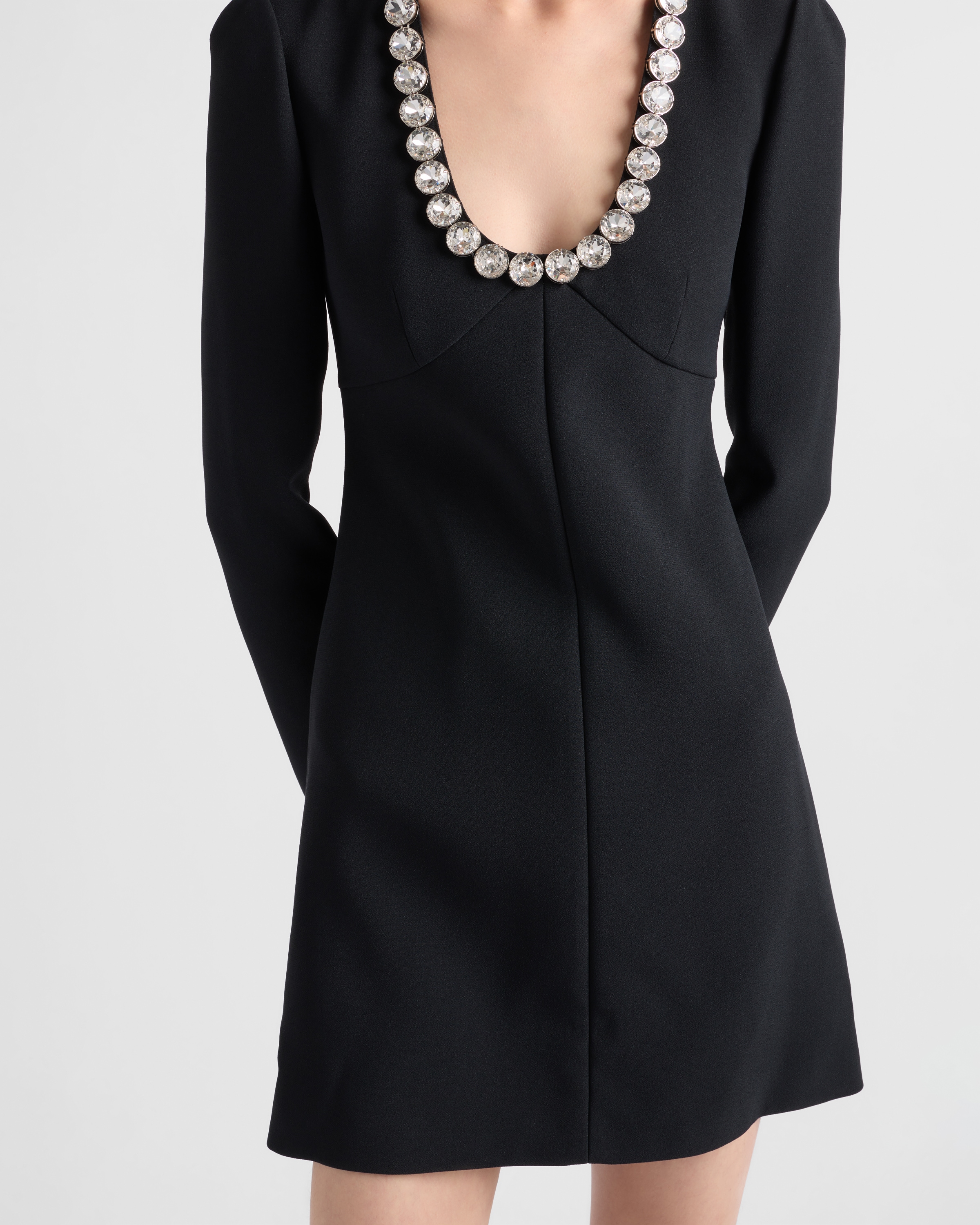 Shop Prada Kurzes Besticktes Kleid Aus Kompaktem Sablé In Black