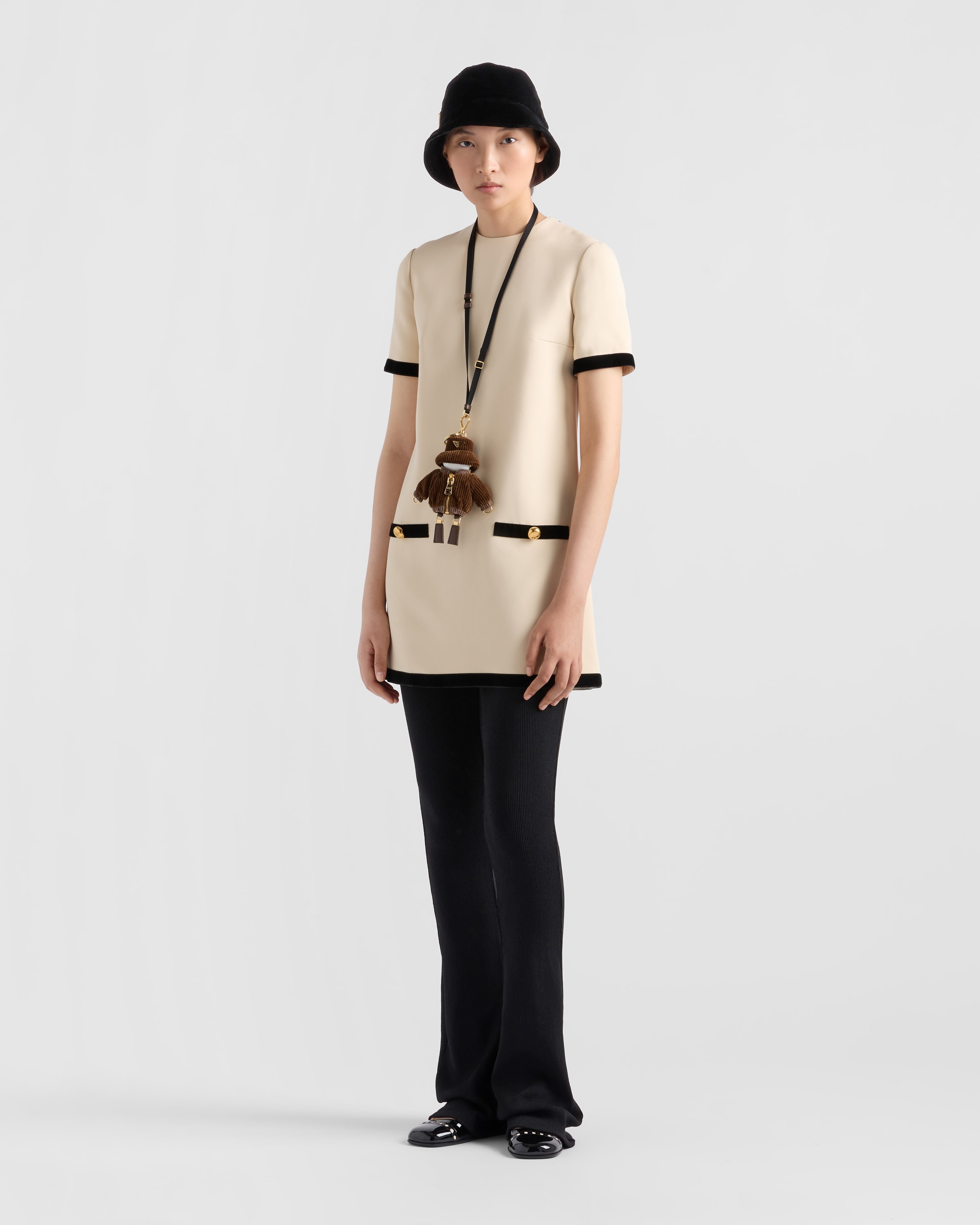 Mini Dress With Velvet Details In Beige