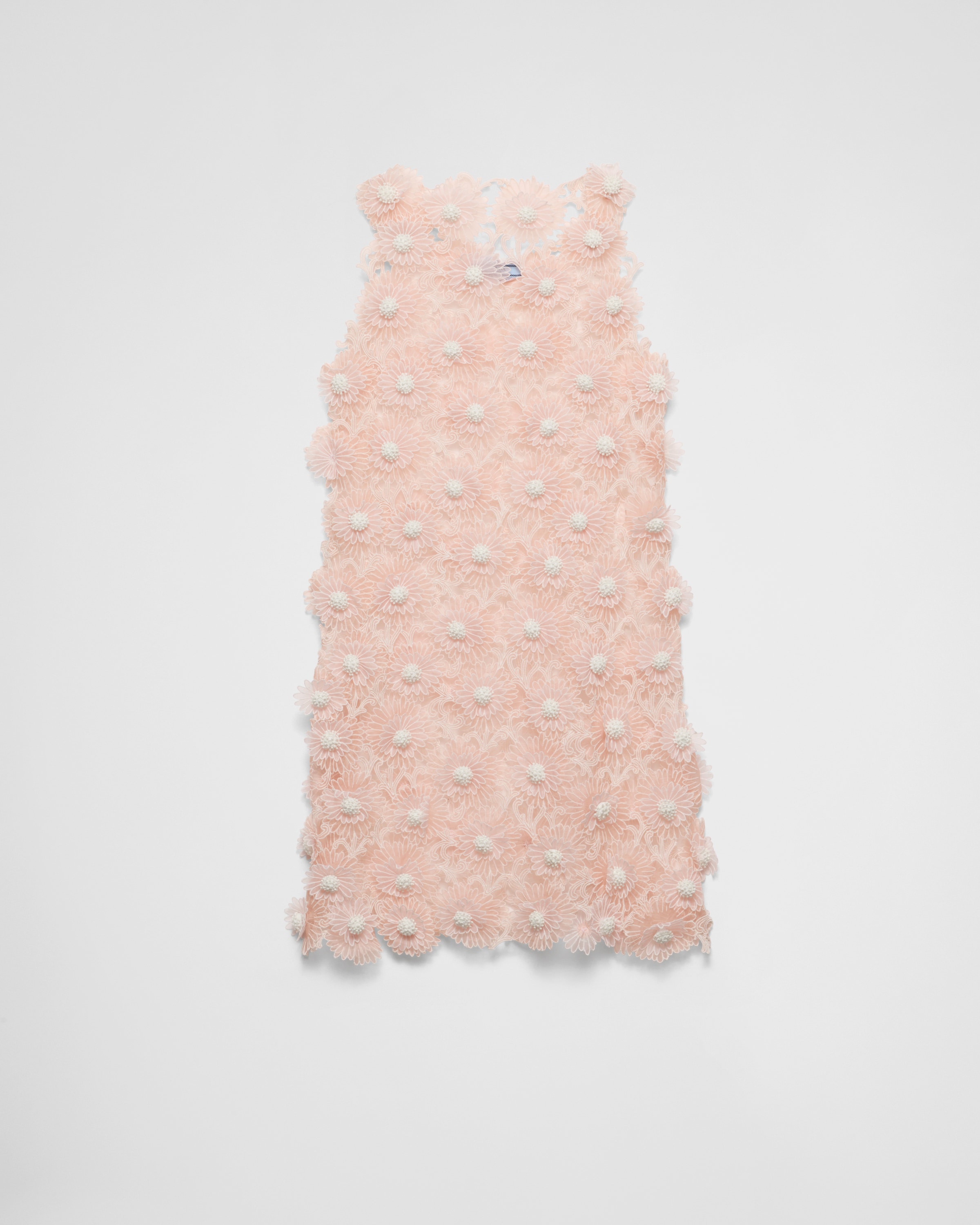 Alabaster Pink Guipure short dress with Dahlia embroidery
