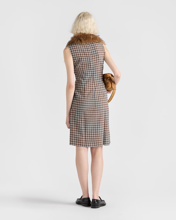 Checked georgette dress - Turquoise/Cocoa Brown Checked georgette dress - Turquoise/Cocoa Brown