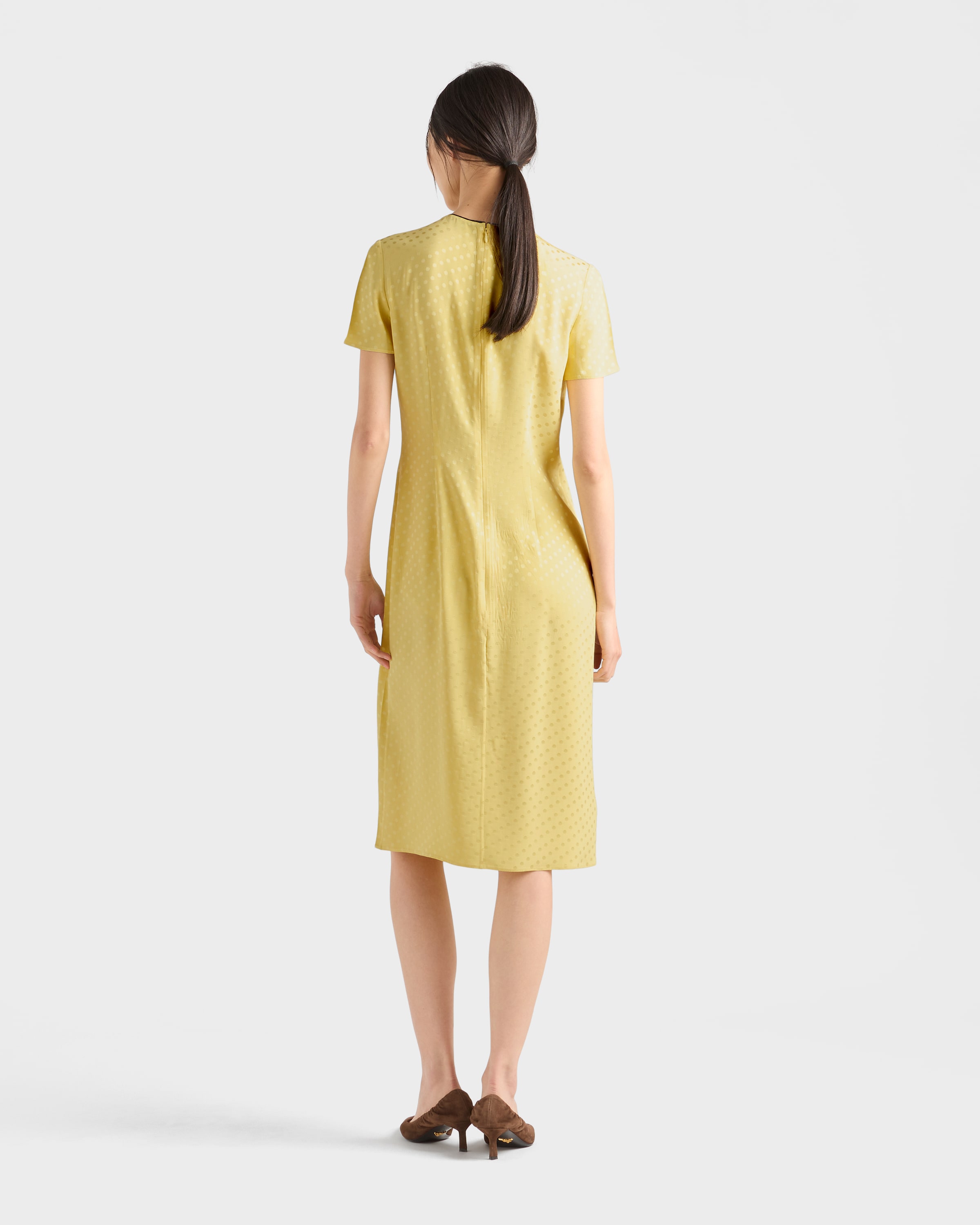 Yellow Polka-dot satin dress | PRADA - United States