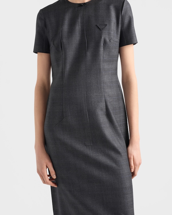 チェックウール ドレス - アンスラサイトグレー チェックウール ドレス - アンスラサイトグレー