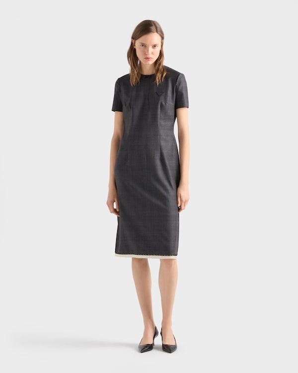 チェックウール ドレス - アンスラサイトグレー チェックウール ドレス - アンスラサイトグレー