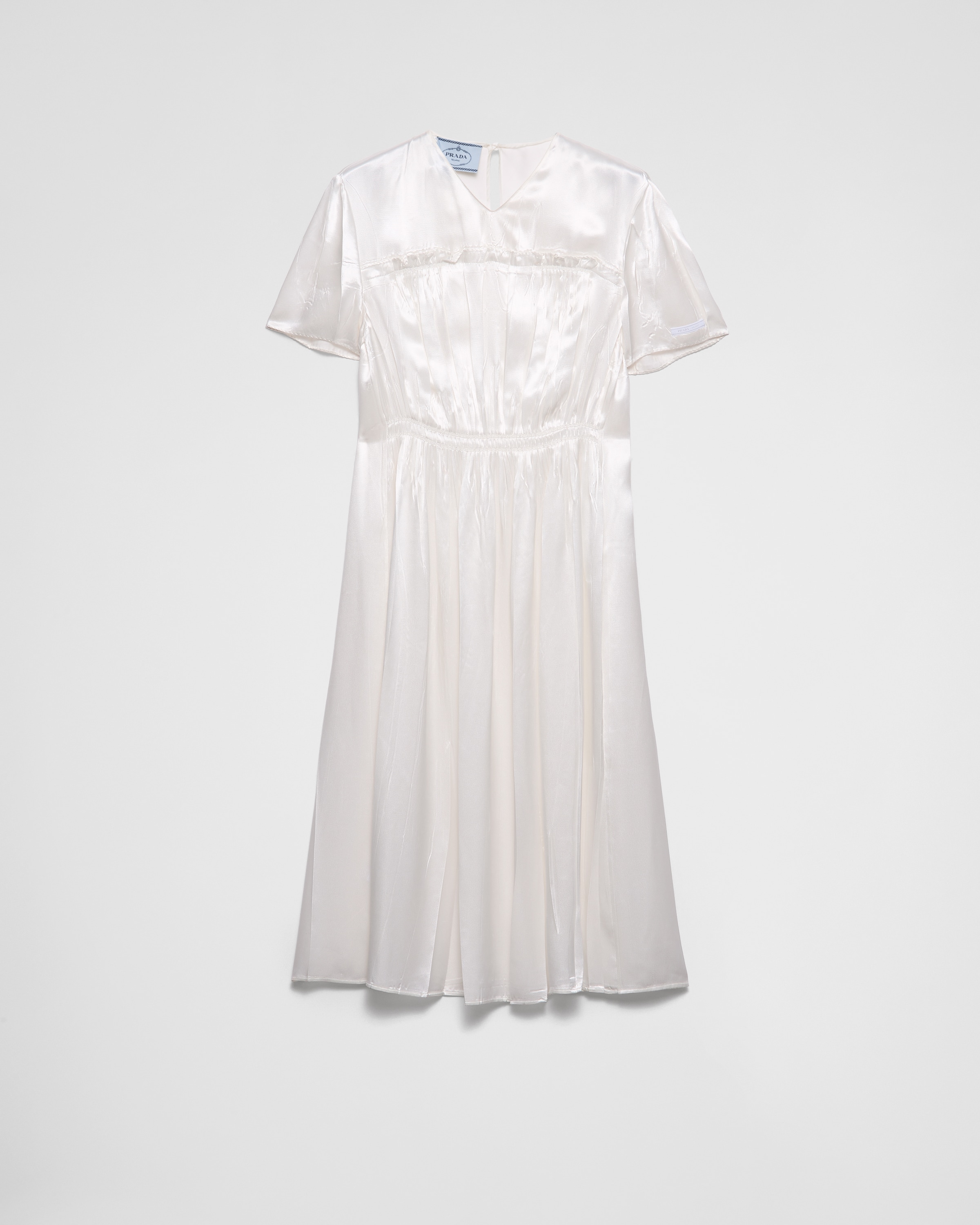 Abito midi ricamato in satin Bianco | PRADA