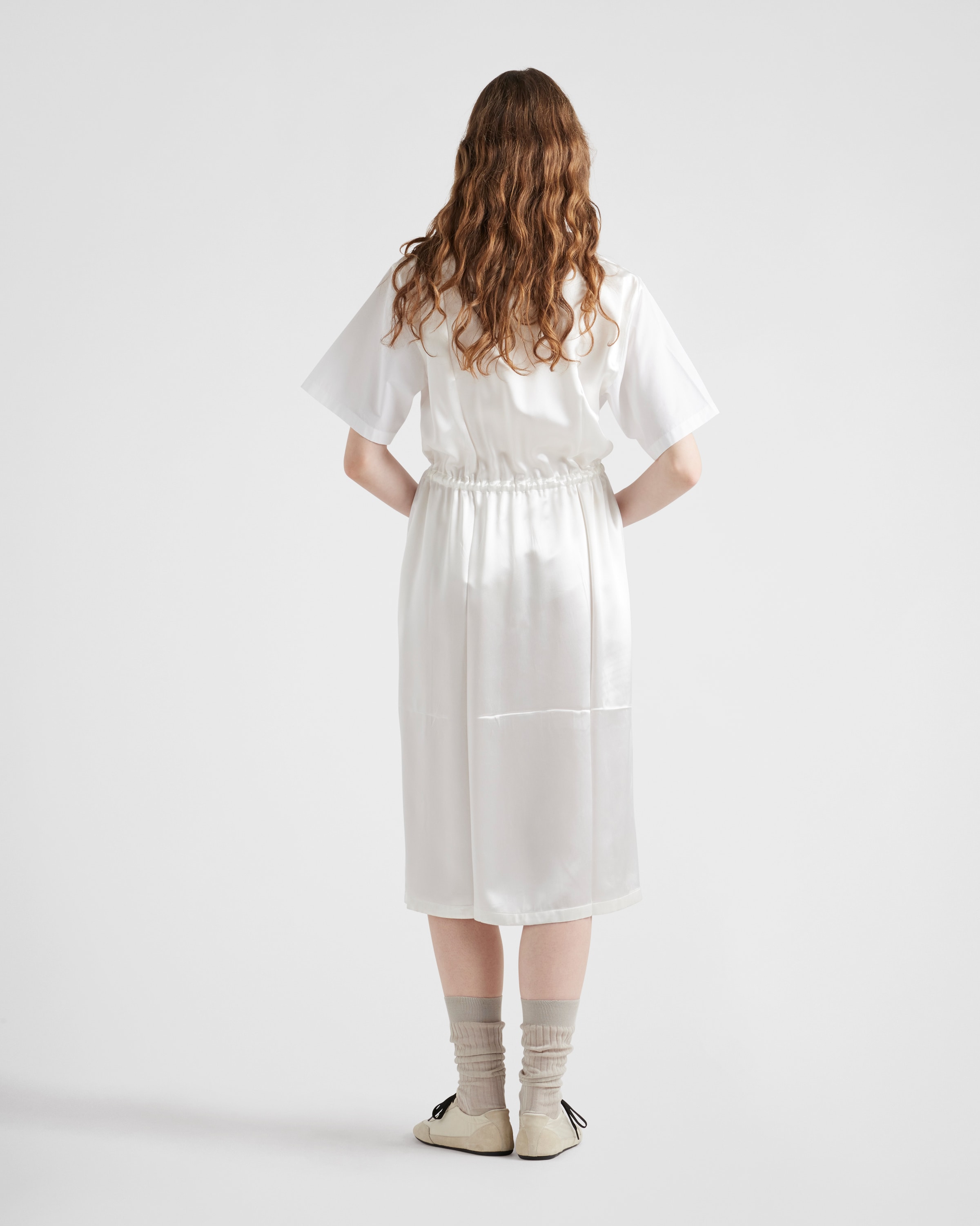 Prada ポプリンxサテン ドレス Poplin and satin dress 関税込 White Poplin and satin dress | PRADA