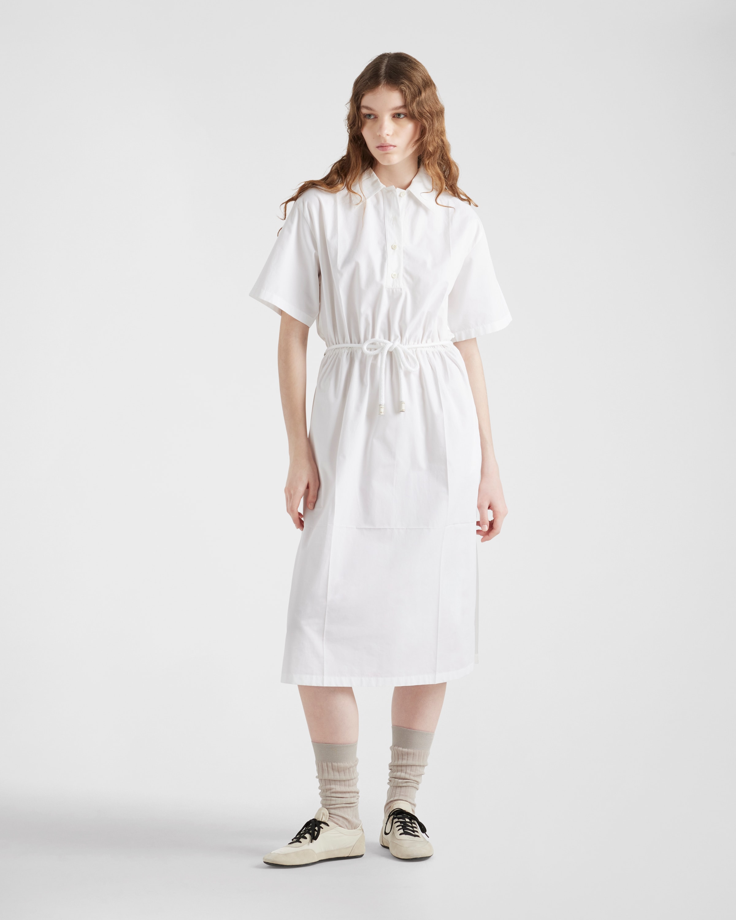 Prada ポプリンxサテン ドレス Poplin and satin dress 関税込 White Poplin and satin dress | PRADA