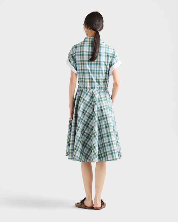 Vestido de algodón bordado con cuadros vichy - Natural/Verde azulado Vestido de algodón bordado con cuadros vichy - Natural/Verde azulado