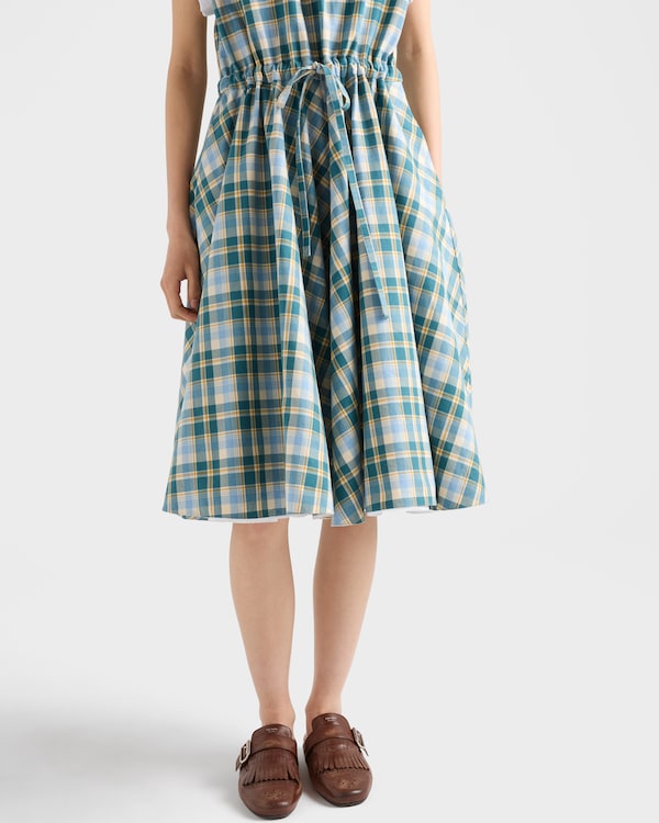 Vestido de algodón bordado con cuadros vichy - Natural/Verde azulado Vestido de algodón bordado con cuadros vichy - Natural/Verde azulado