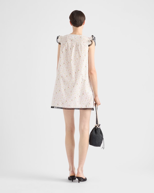 Floral print cotton batiste mini-dress - White Floral print cotton batiste mini-dress - White