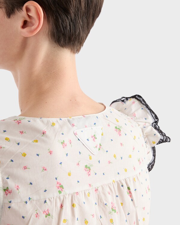 Floral print cotton batiste mini-dress - White Floral print cotton batiste mini-dress - White