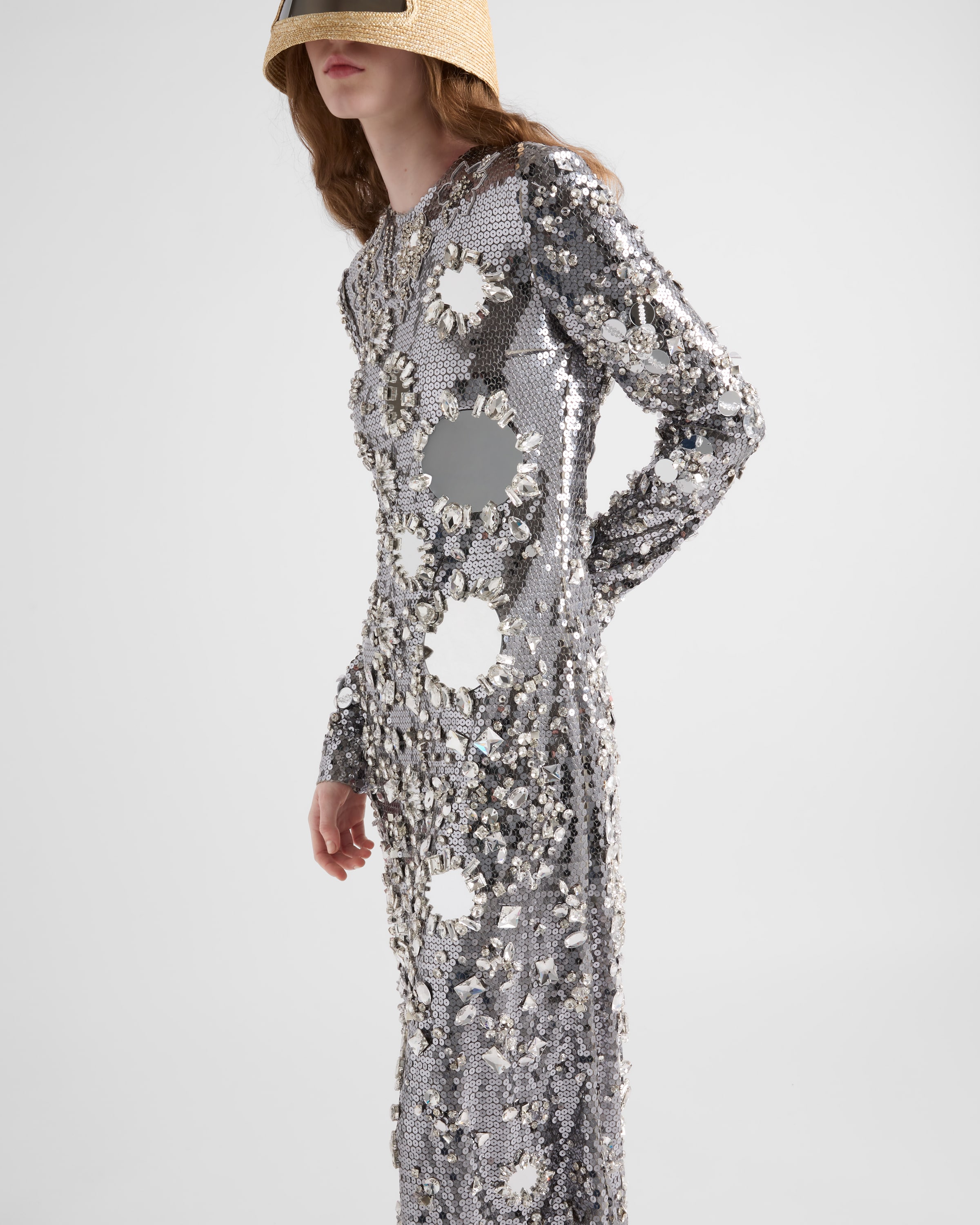 Prada Sequined Dress In Steel Gray