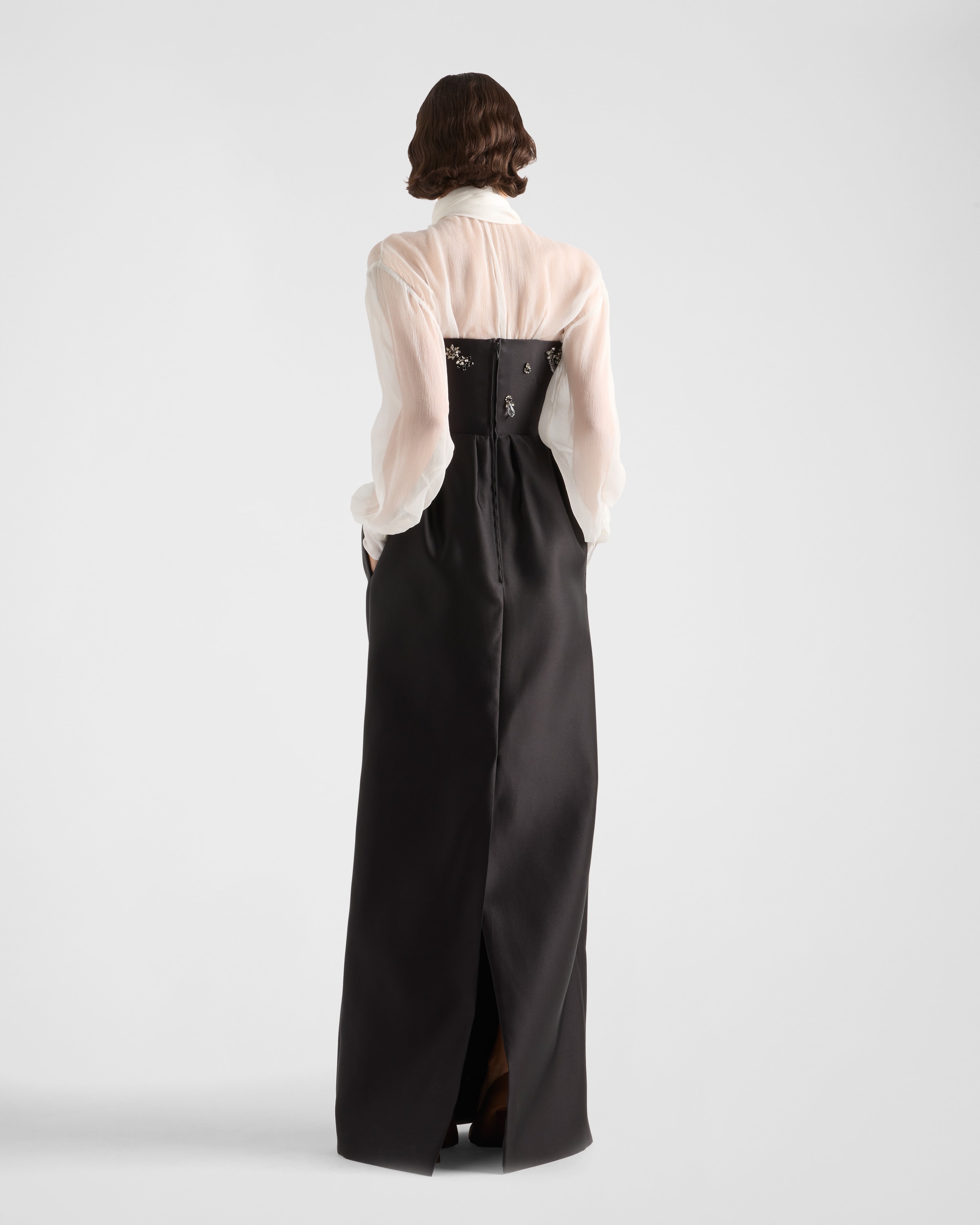 Black Long Embroidered Satin Dress | PRADA