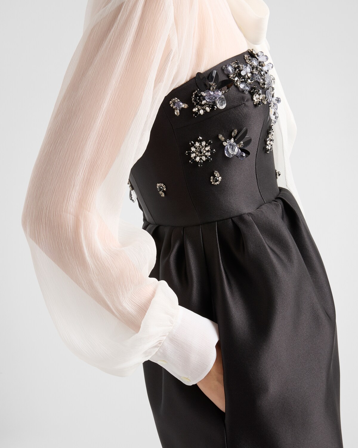 Black Long Embroidered Satin Dress | PRADA
