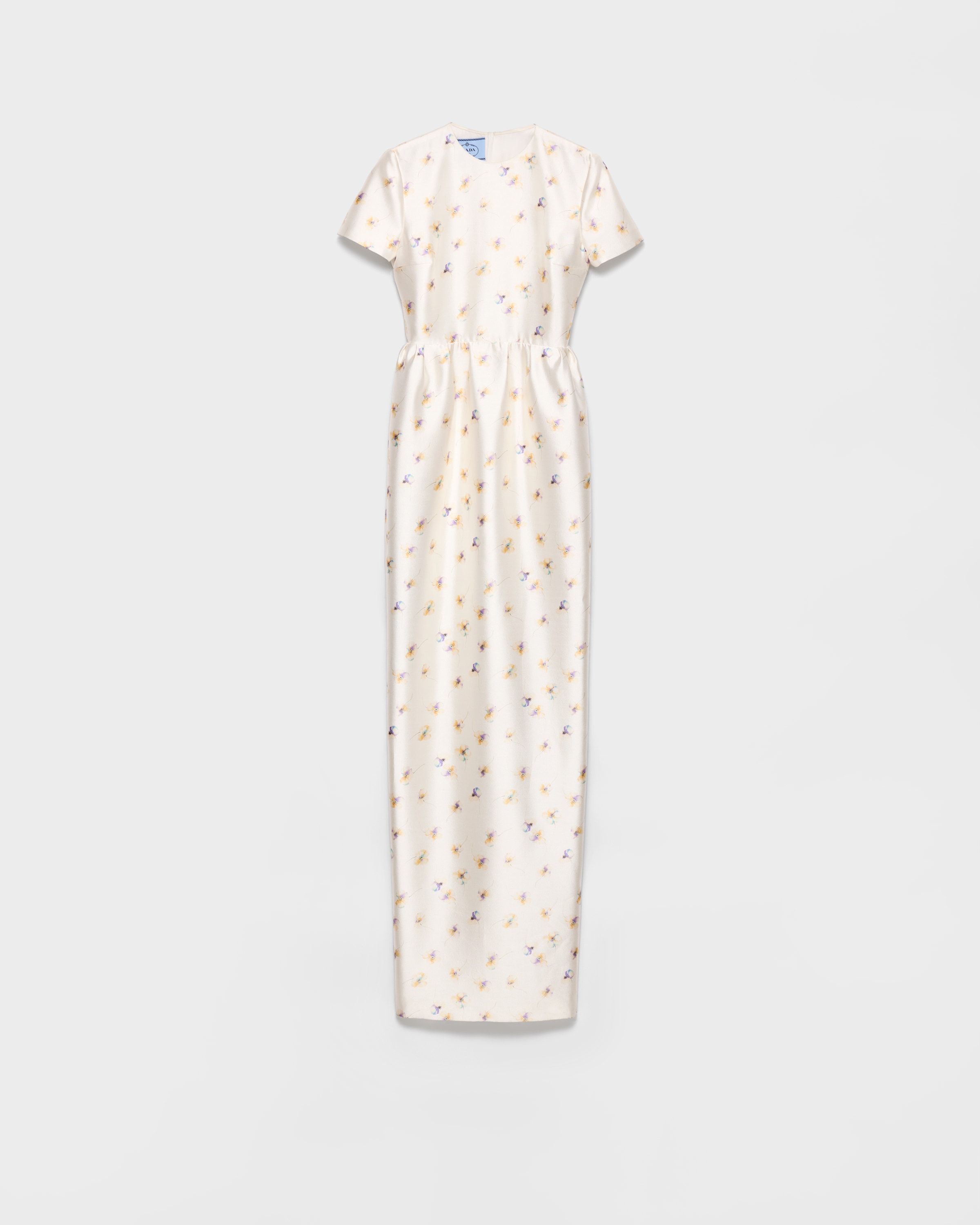 Prada Long Floral Print Silk And Wool Dress In White