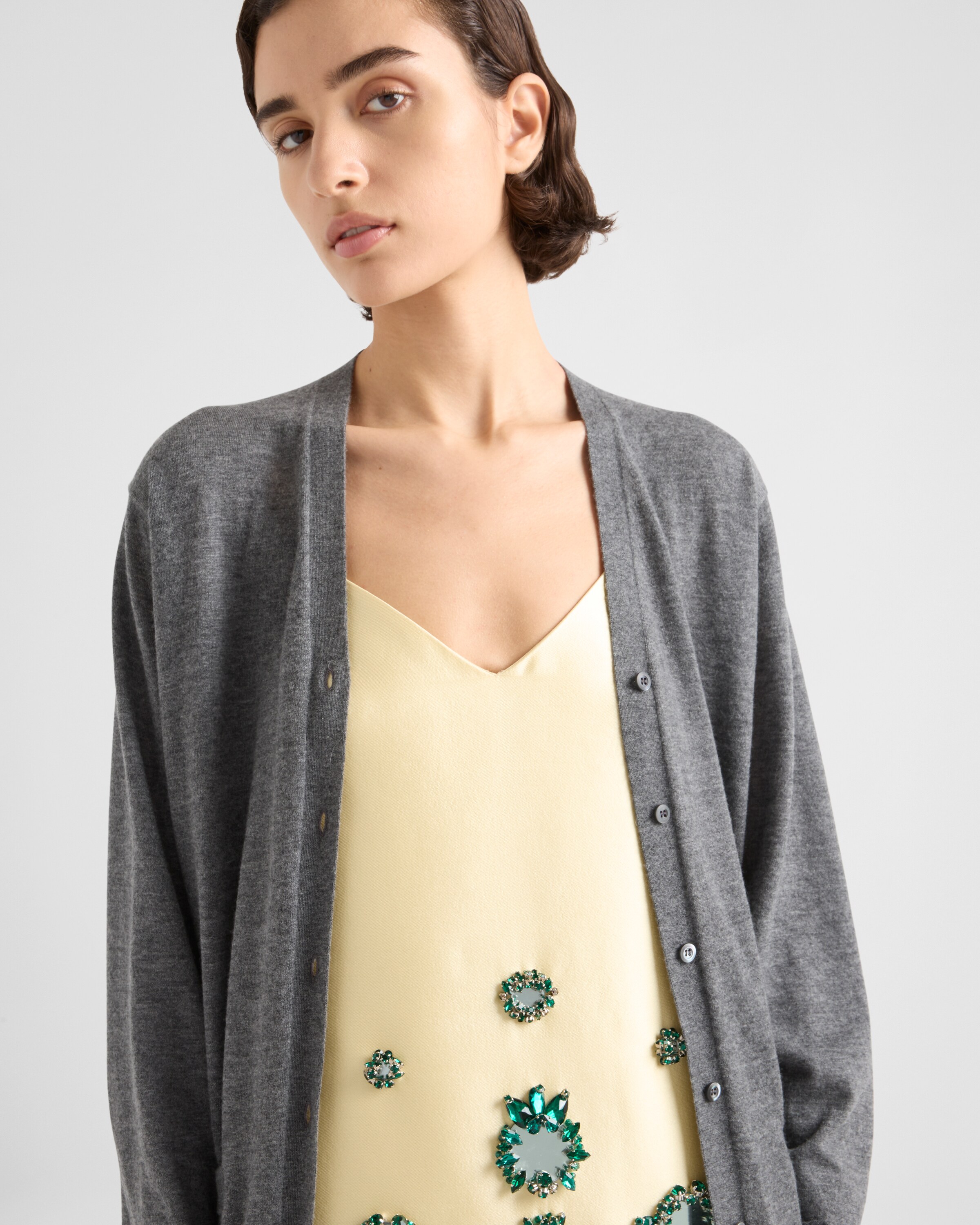 Shop Prada Besticktes Minikleid Aus Seide Und Wolle In Cream