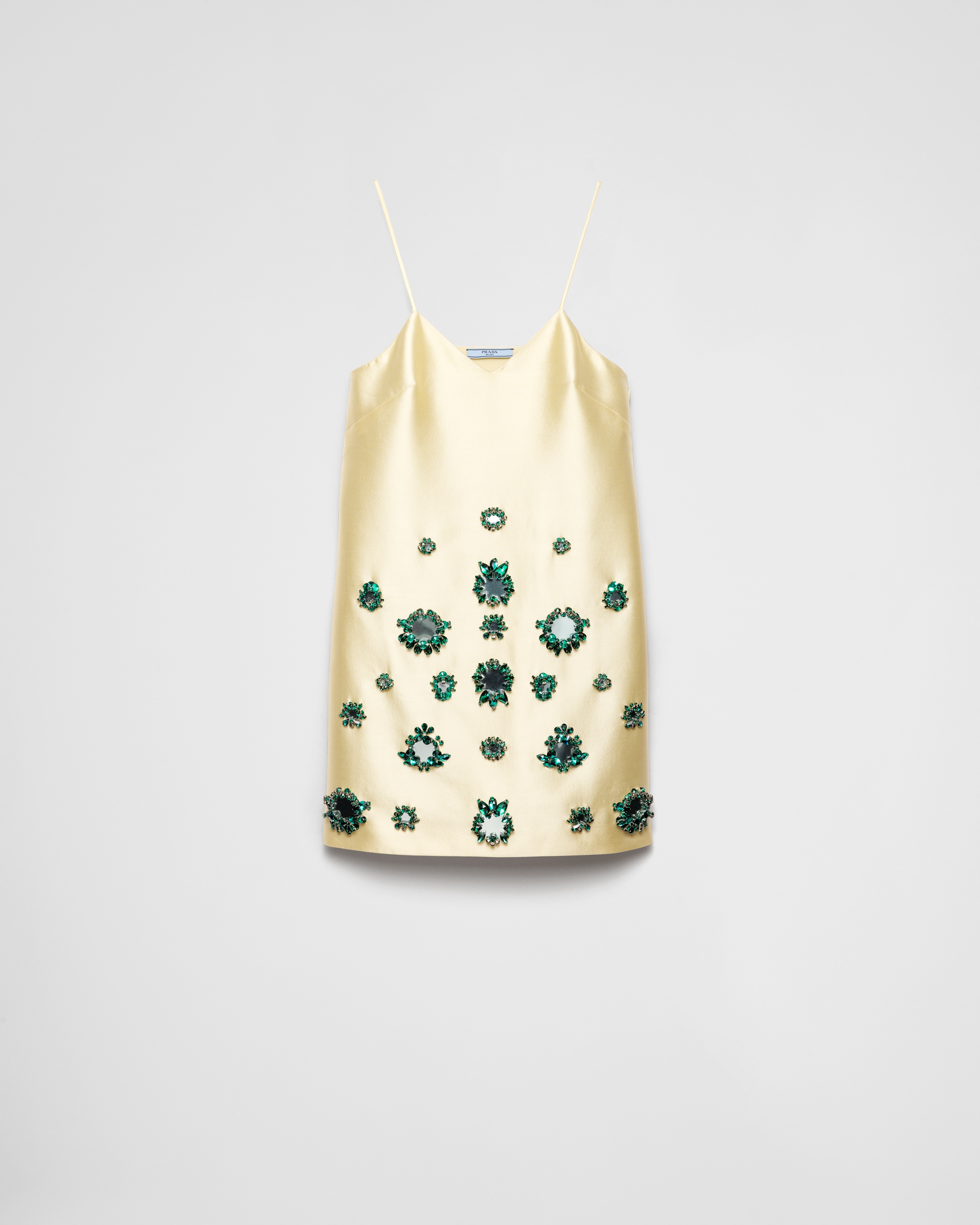 Shop Prada Besticktes Minikleid Aus Seide Und Wolle In Cream