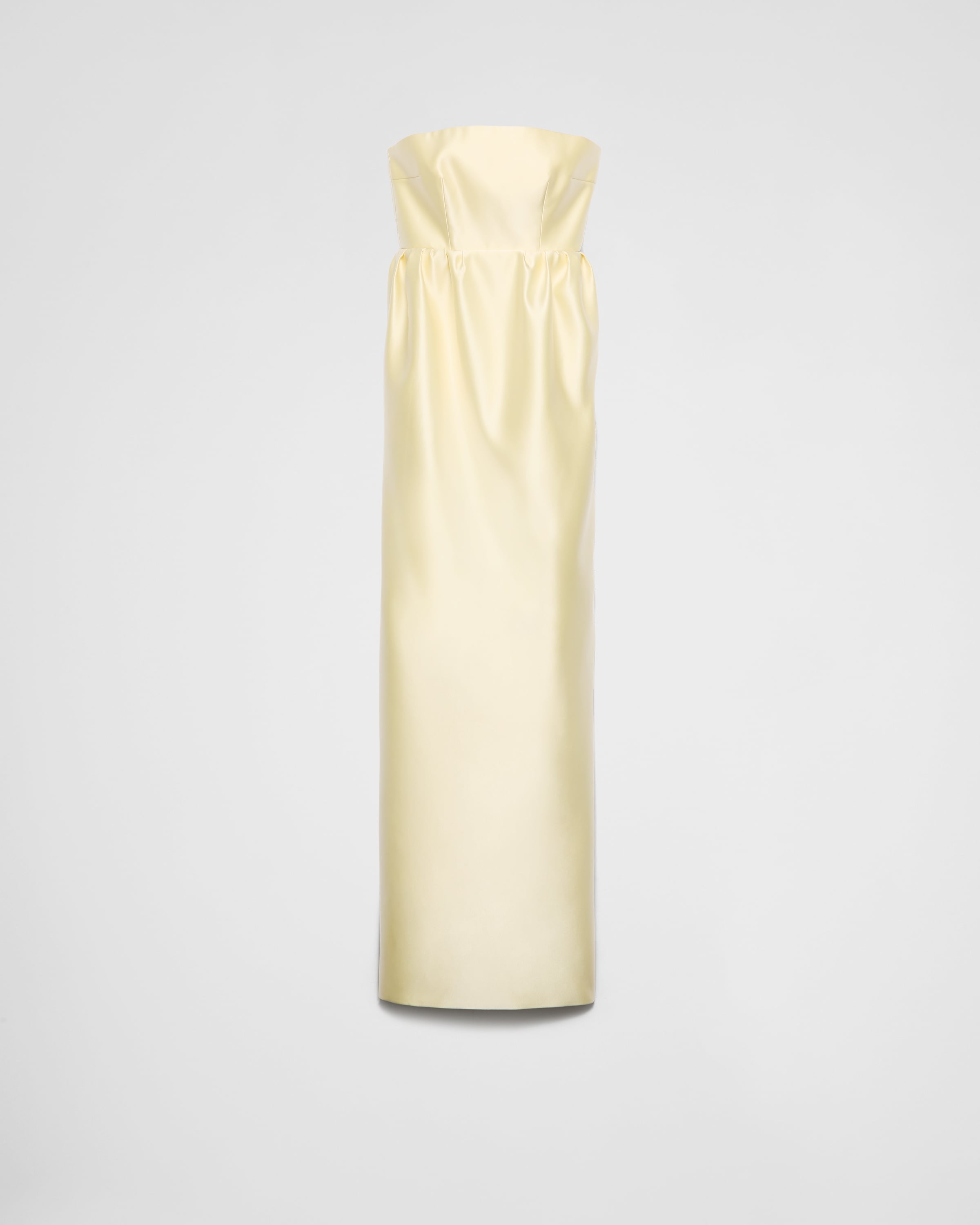 Prada RUNWAY サテンクレープ ドレス Satin crepe dress 関税込 アイボリー アシンメトリー サテンクレープ ドレス | PRADA