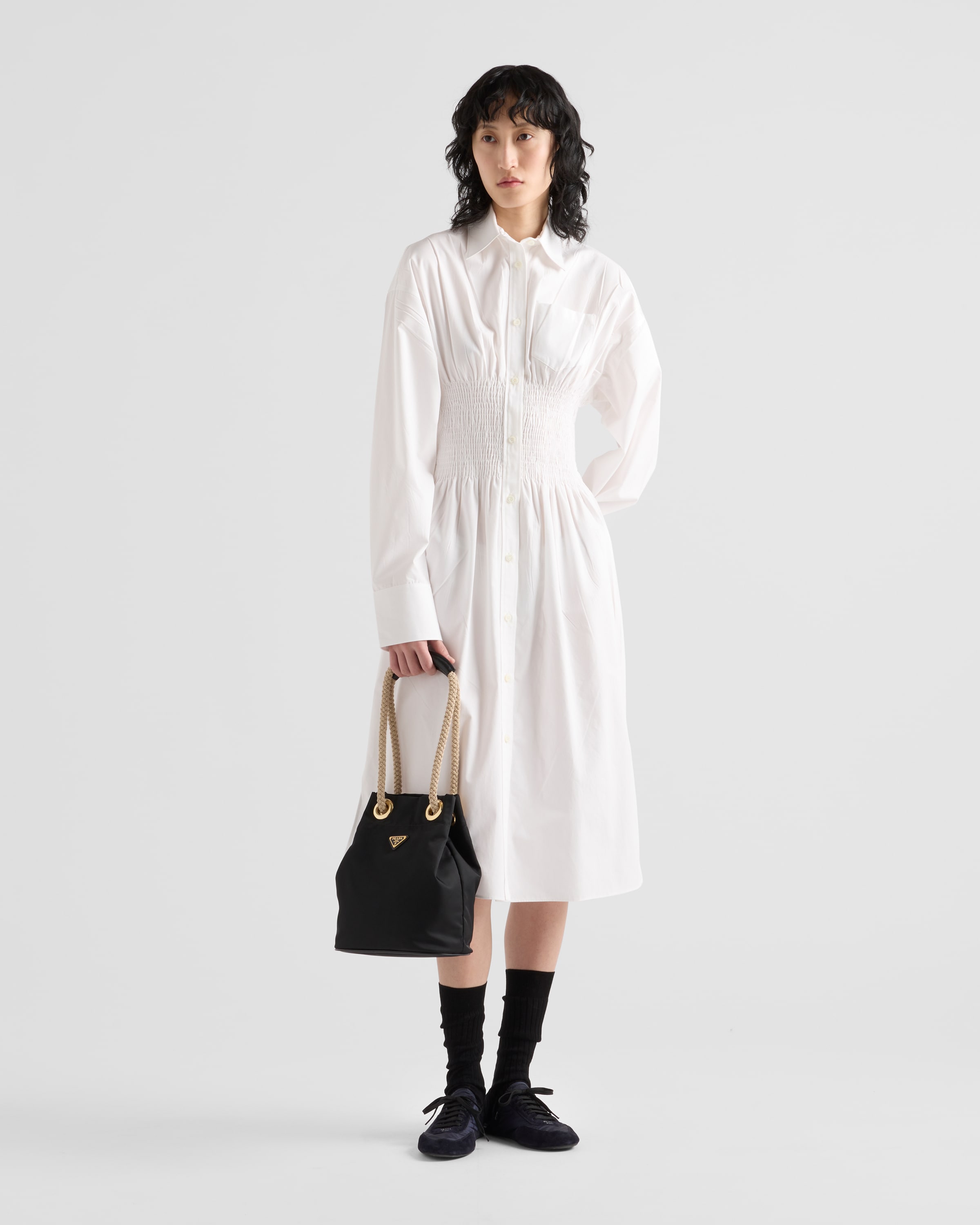 ホワイト コットンキャンバス ドレス | PRADA