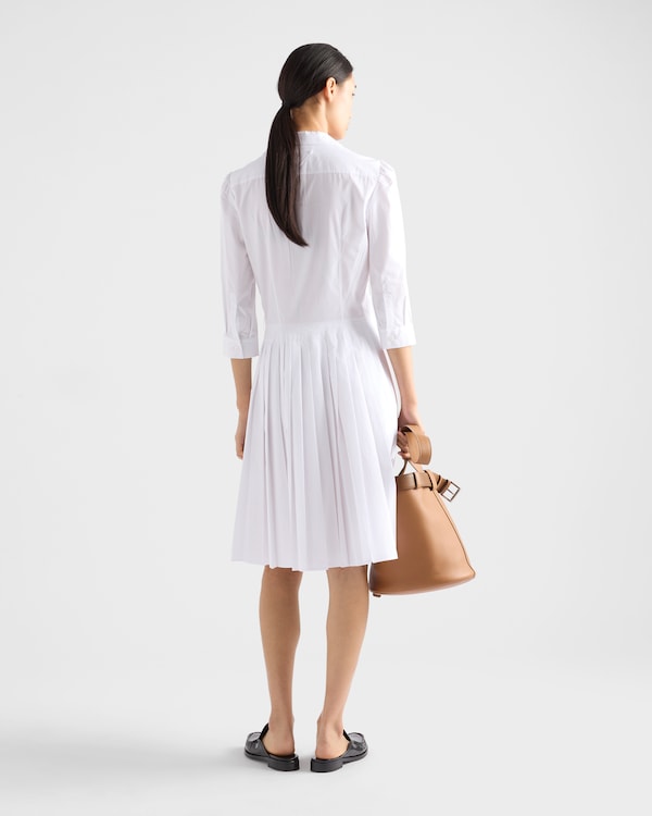 Pleated poplin shirt dress - White Pleated poplin shirt dress - White