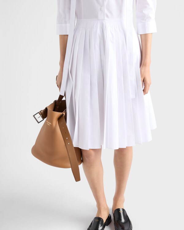 Pleated poplin shirt dress - White Pleated poplin shirt dress - White