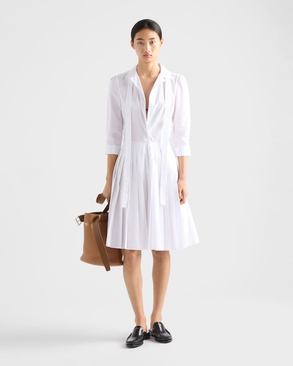 Pleated poplin shirt dress - White Pleated poplin shirt dress - White