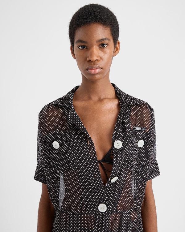 Polka-dot silk chiffon shirt dress Polka-dot silk chiffon shirt dress