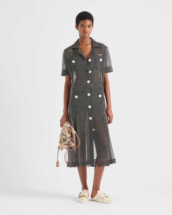 Polka-dot silk chiffon shirt dress Polka-dot silk chiffon shirt dress