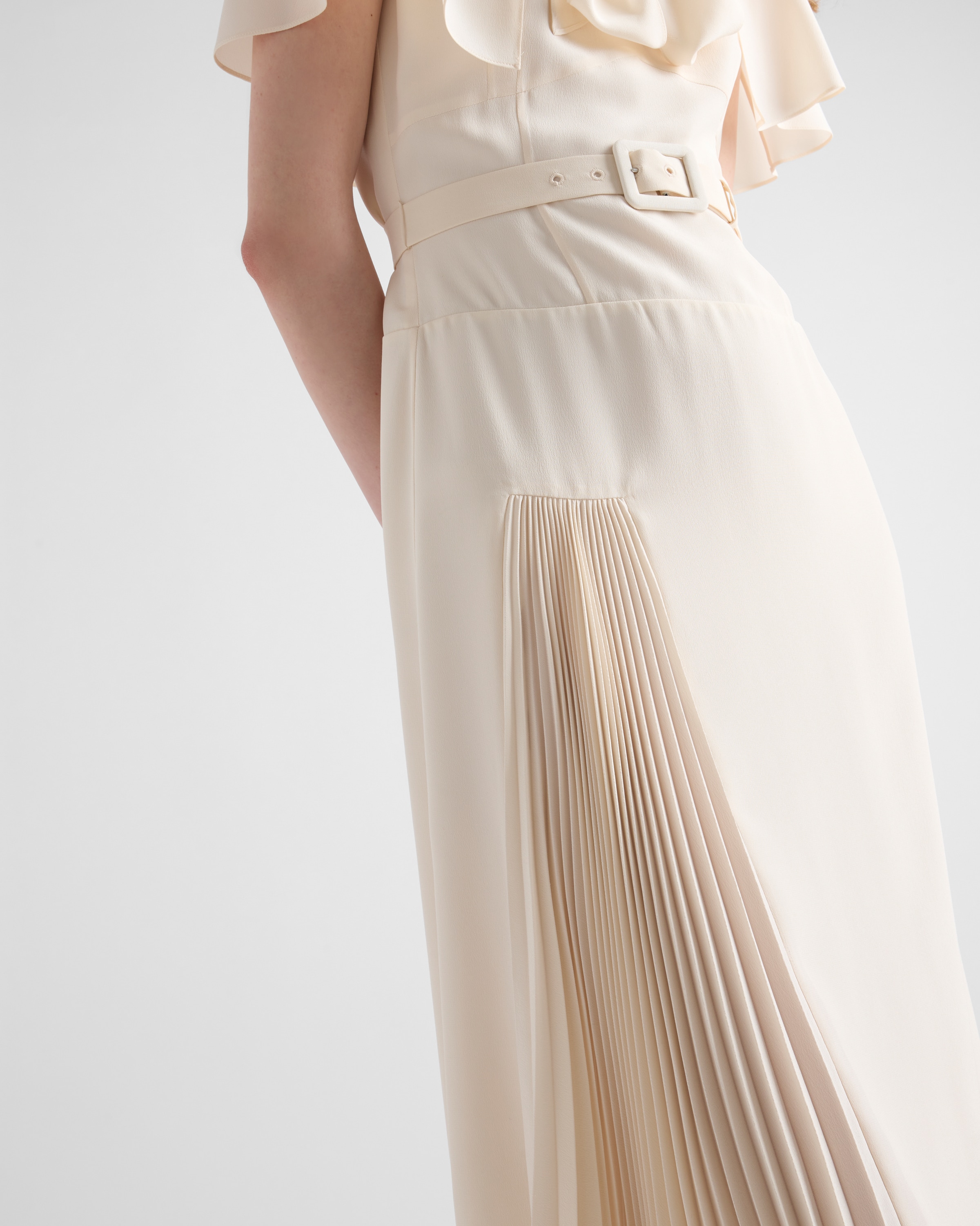 Ivory Pleated marocain dress | PRADA
