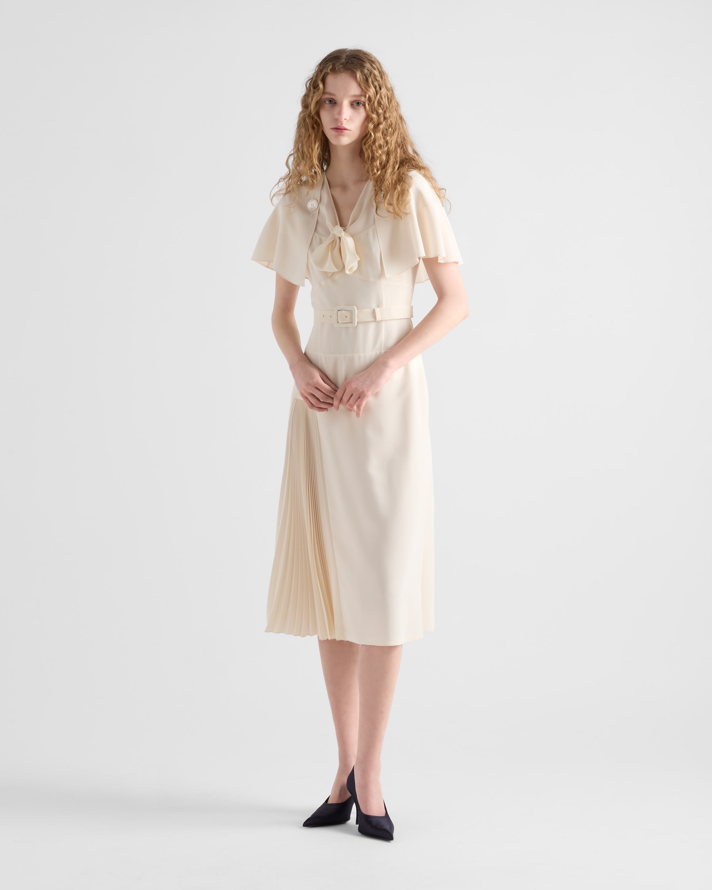 Prada ドレス RUNWAY Pleated marocain dress 関税込 Ivory Pleated marocain dress | PRADA