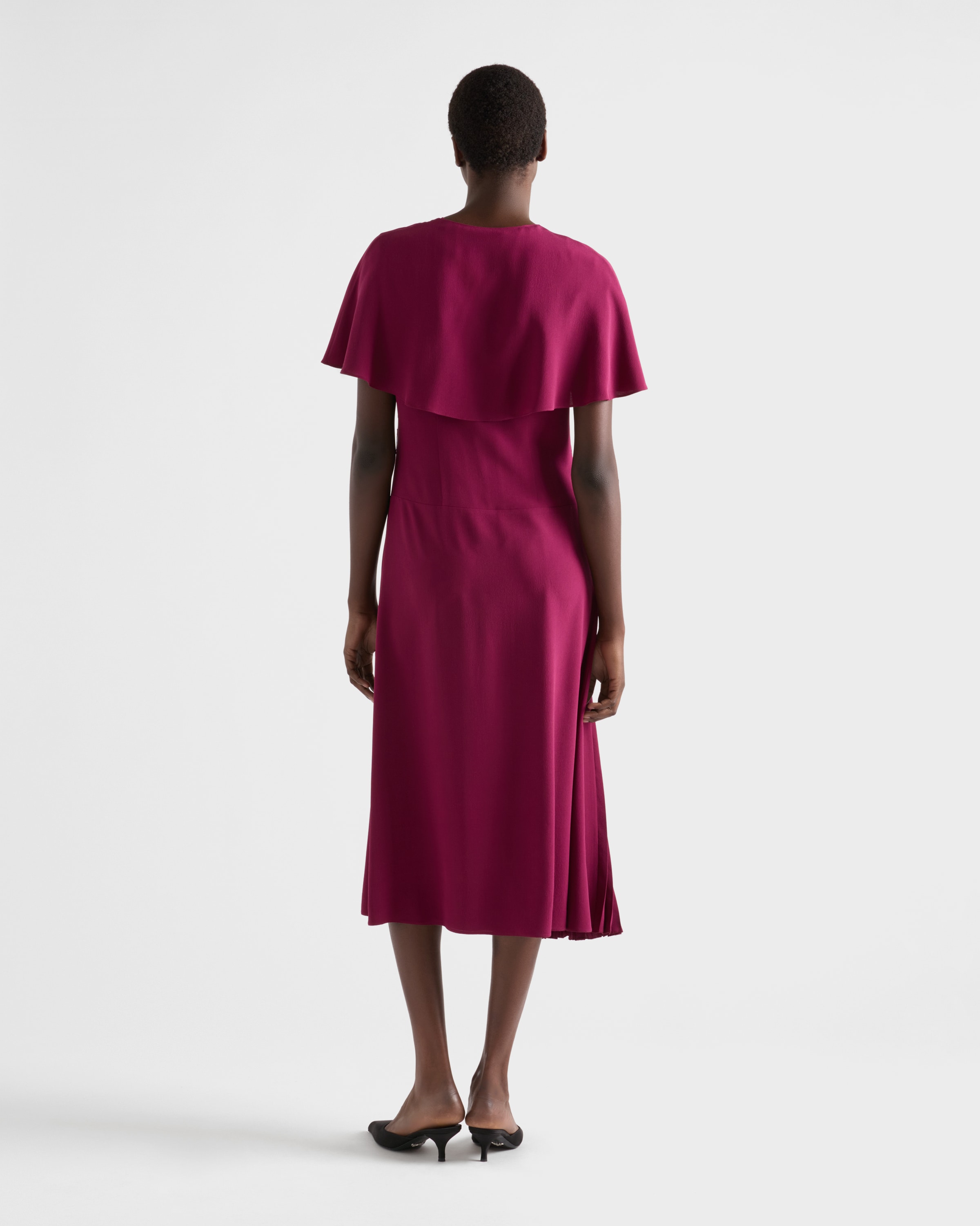 Dark Cherry Pleated Marocain Dress | PRADA