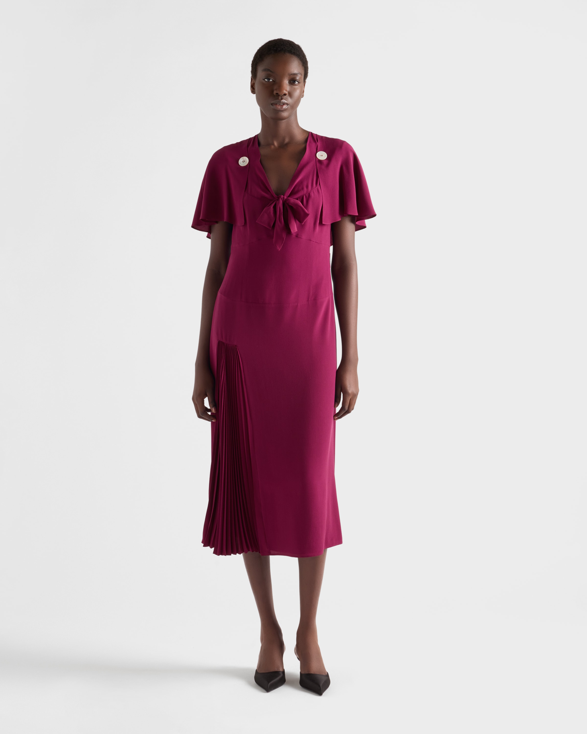 Dark Cherry Pleated Marocain Dress | PRADA