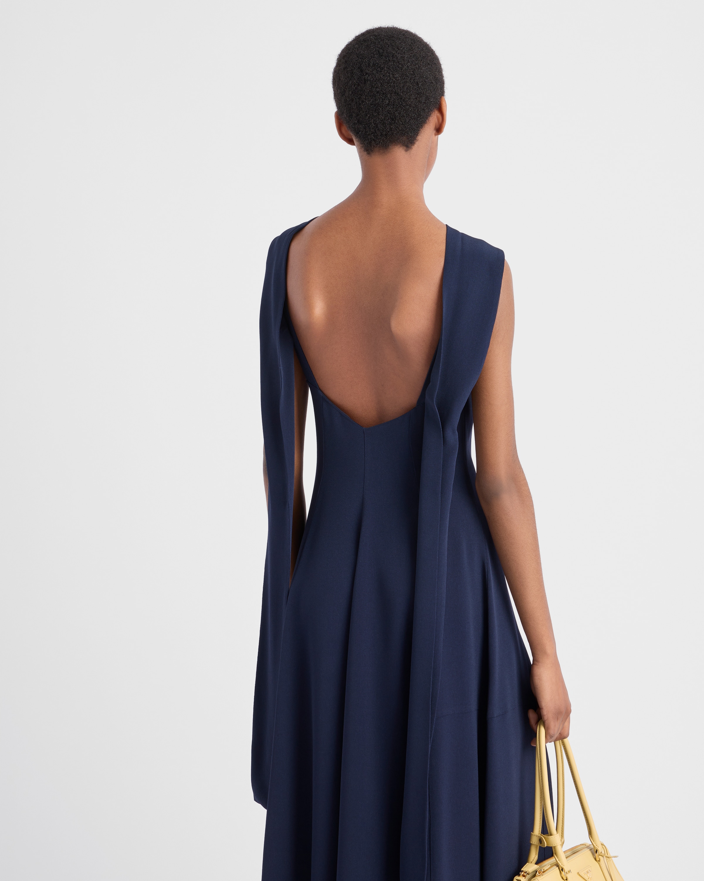 Prada サテンクレープ ミディドレス crepe midi-dress 関税込 Prada Neck-Scarf Backless Cady Crepe Midi Dress | Neiman Marcus