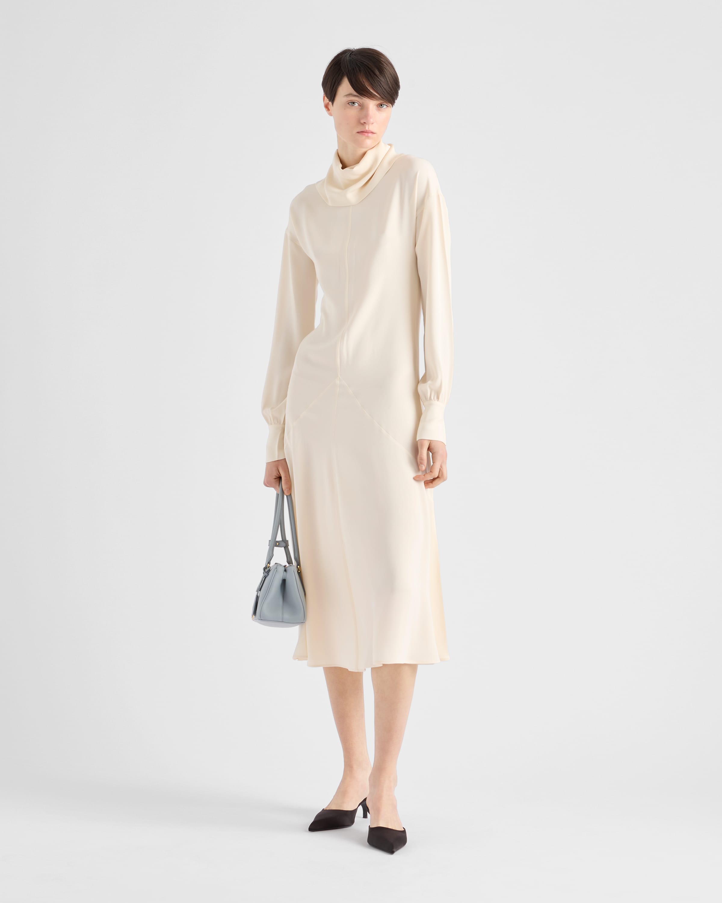 Prada Silk Broadcloth Midi-dress In Neutral