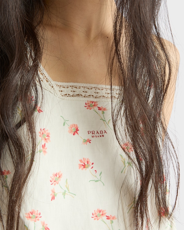 花卉印花亚麻迷你连衣裙 花卉印花亚麻迷你连衣裙