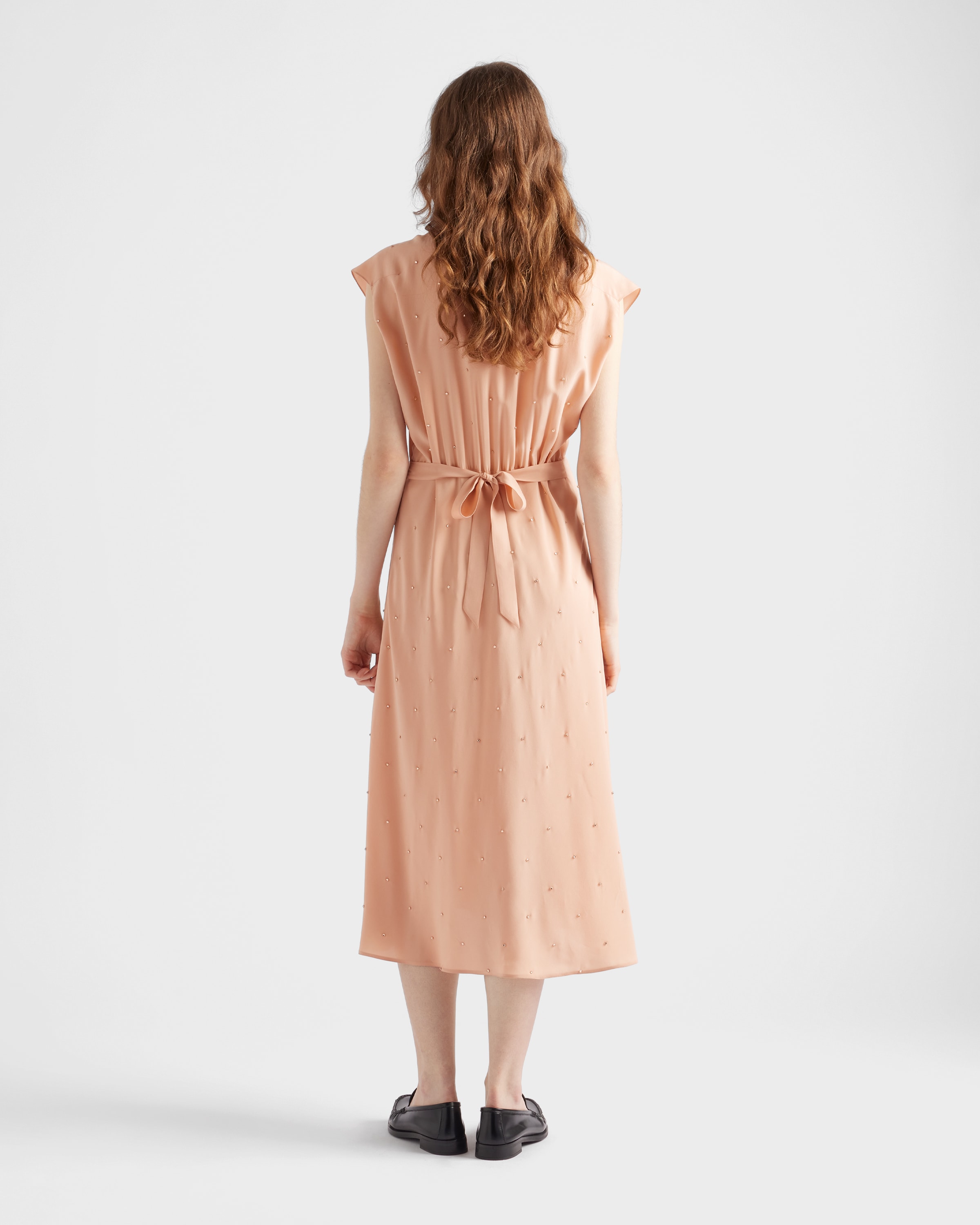 【日本入手困難】Embroidered vintage-look habutai silk dress Apricot Embroidered vintage-look habutai silk dress | PRADA