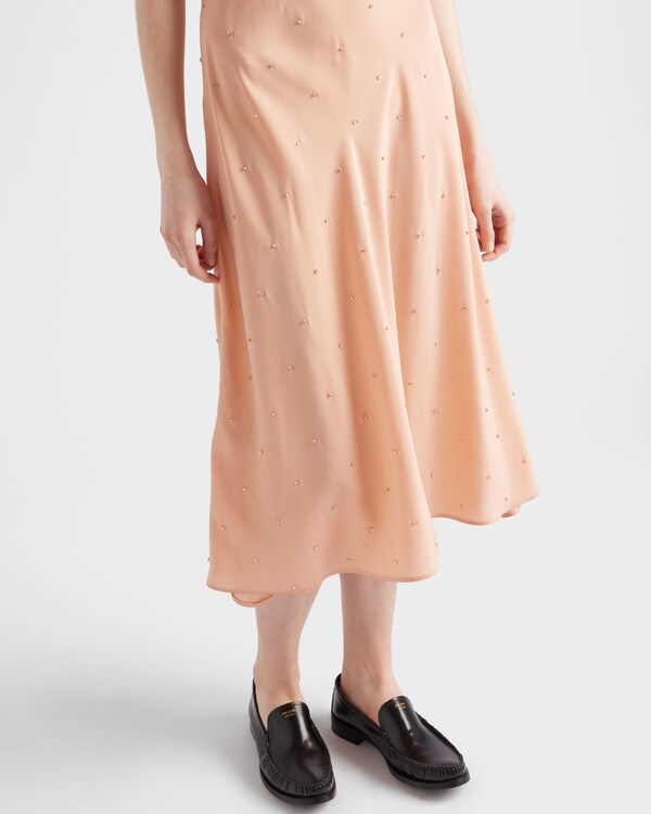 فستان من حرير هابوتاي مطرز بمظهر فينتج - مشمشي فستان من حرير هابوتاي مطرز بمظهر فينتج - مشمشي