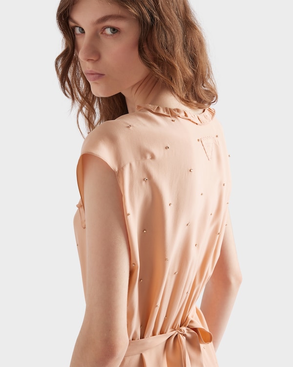 فستان من حرير هابوتاي مطرز بمظهر فينتج - مشمشي فستان من حرير هابوتاي مطرز بمظهر فينتج - مشمشي