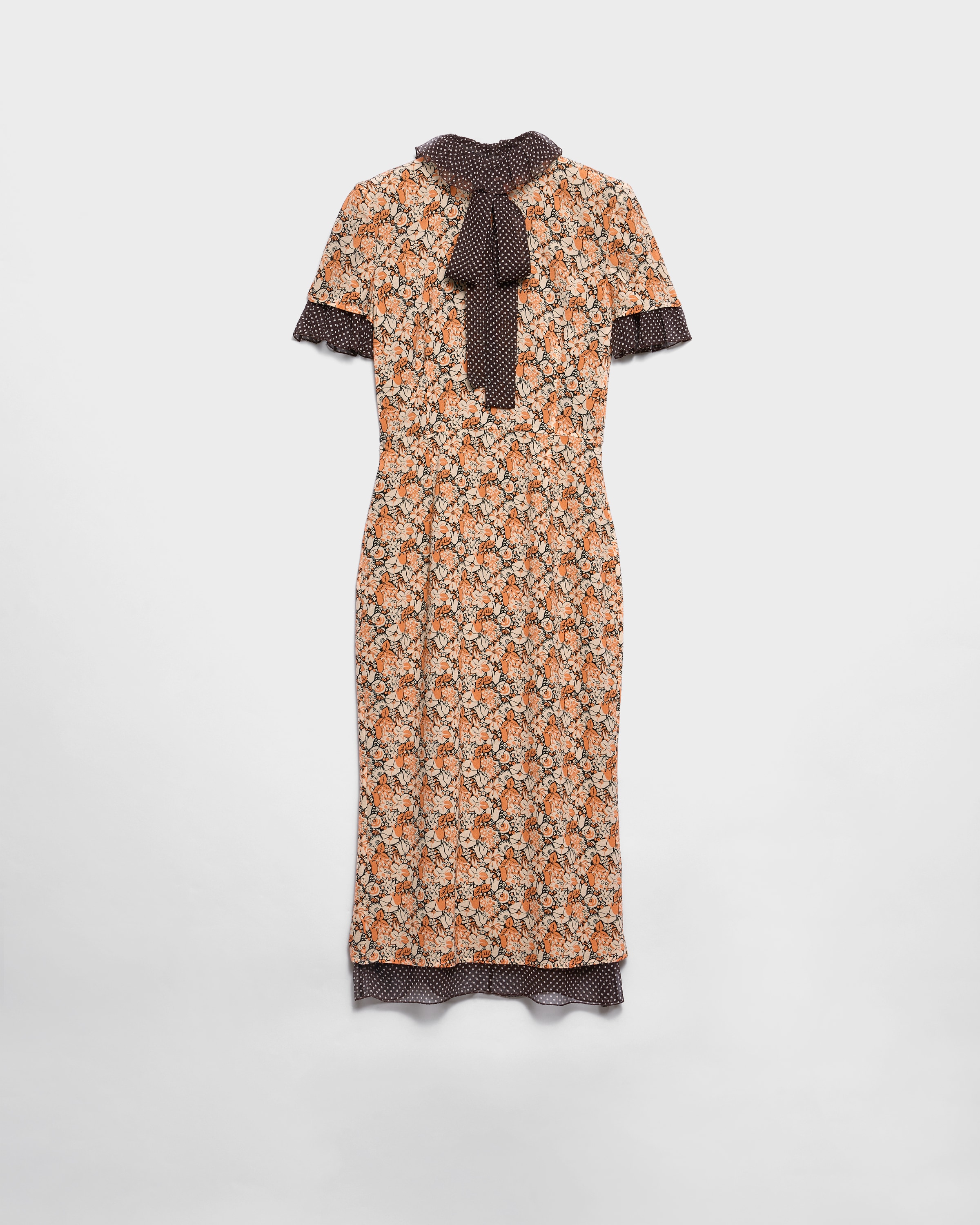 【保障できる】 ベージュ プリントジョーゼットドレス | PRADA ワンピース