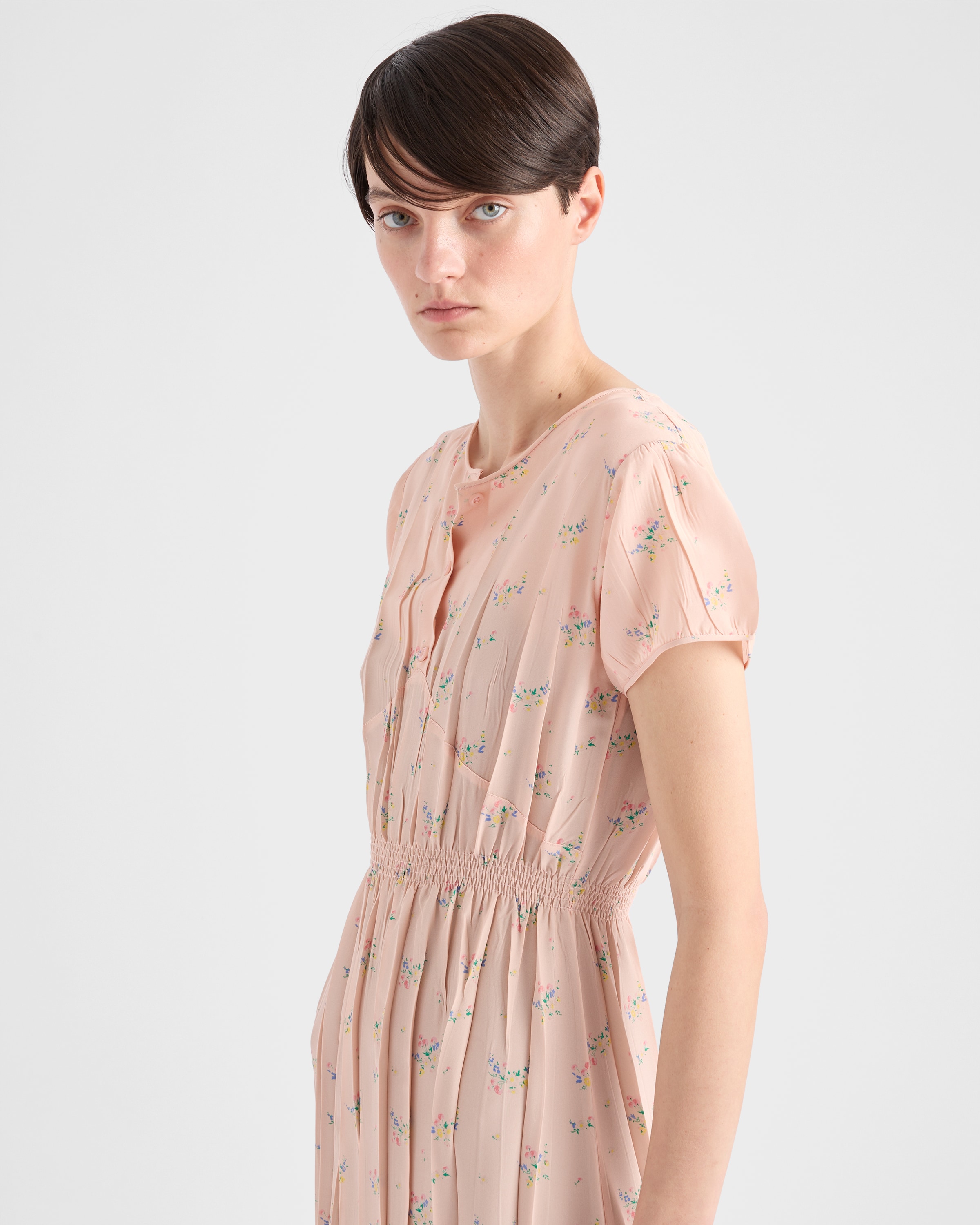 Peach Floral print pongé dress | PRADA