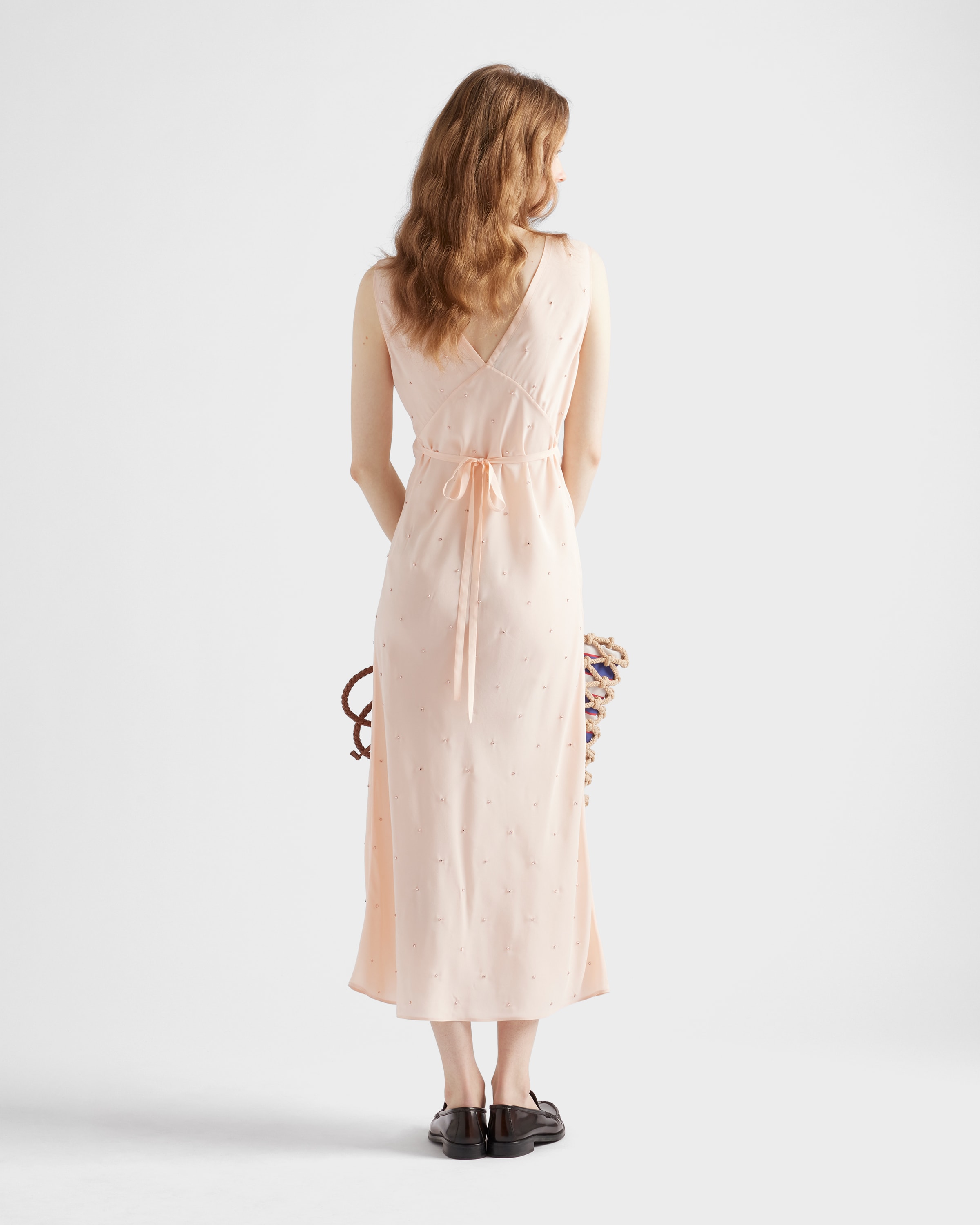 Peach Embroidered vintage-effect habutai silk dress | PRADA