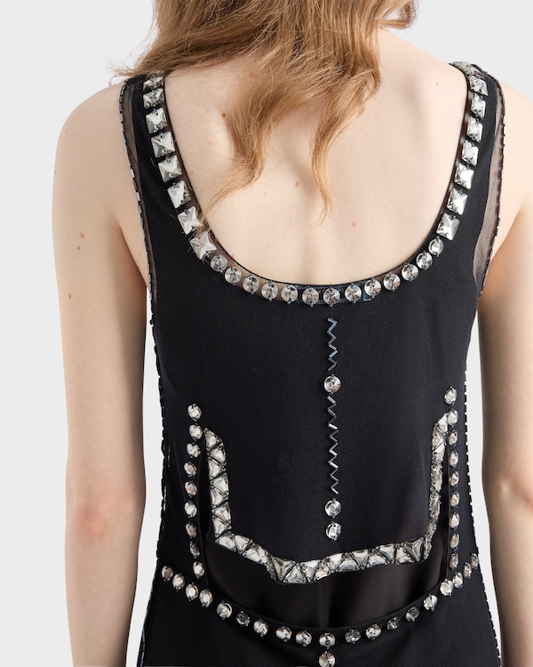 Embroidered tulle mini-dress - Black Embroidered tulle mini-dress - Black